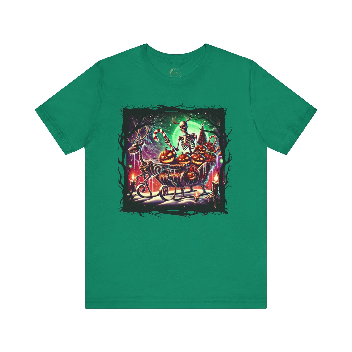 Skeleton Santa and Reindeer Shirt: Spooky Holiday Gift Delivery Tee, Halloween-Christmas Mashup, Unisex T-Shirt, Festive Tee, Costume Top,