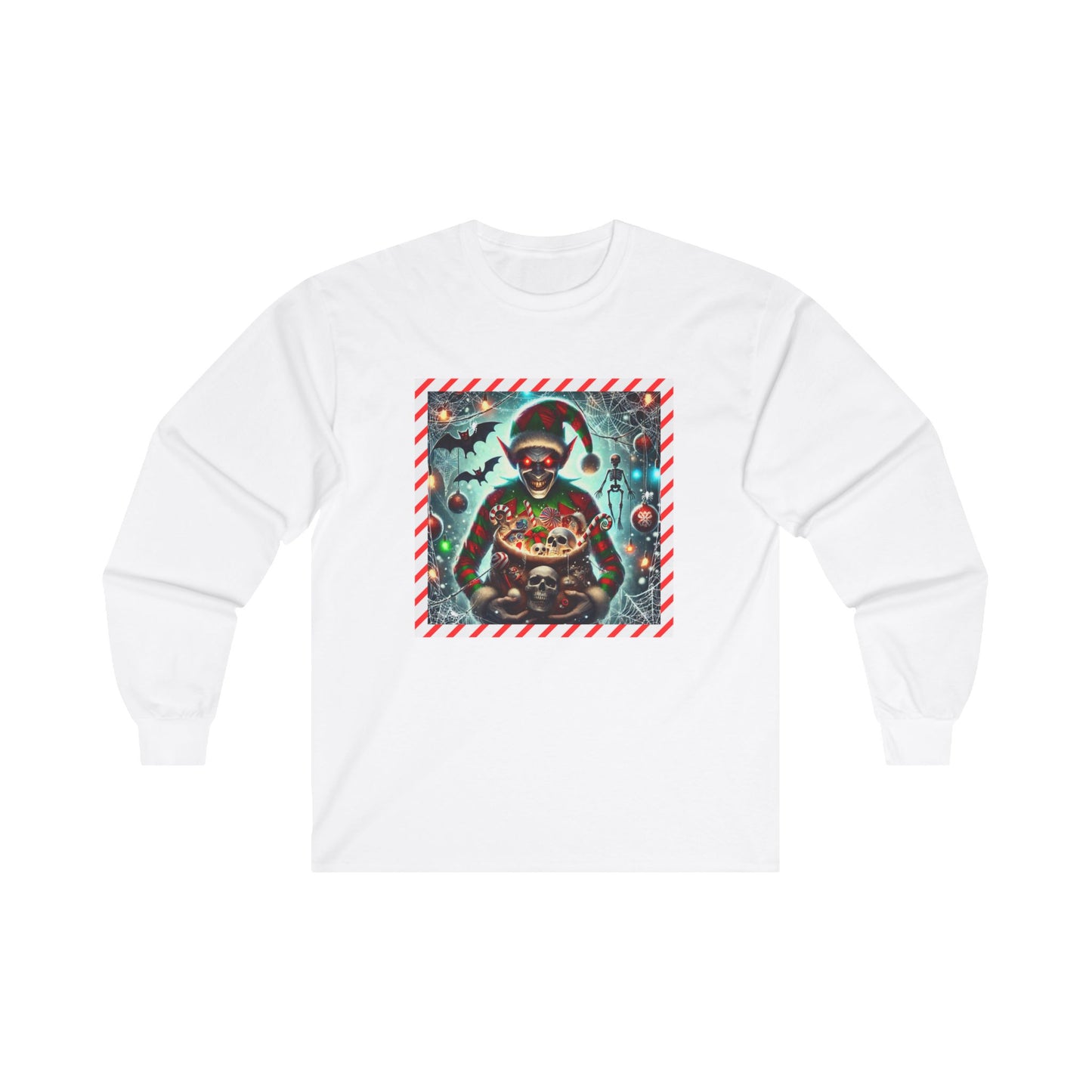 Evil Elf Halloween-Christmas Shirt Spooky Festive Holiday Mashup Tee Unisex Ultra Cotton Long Sleeve Tee xMasWeen