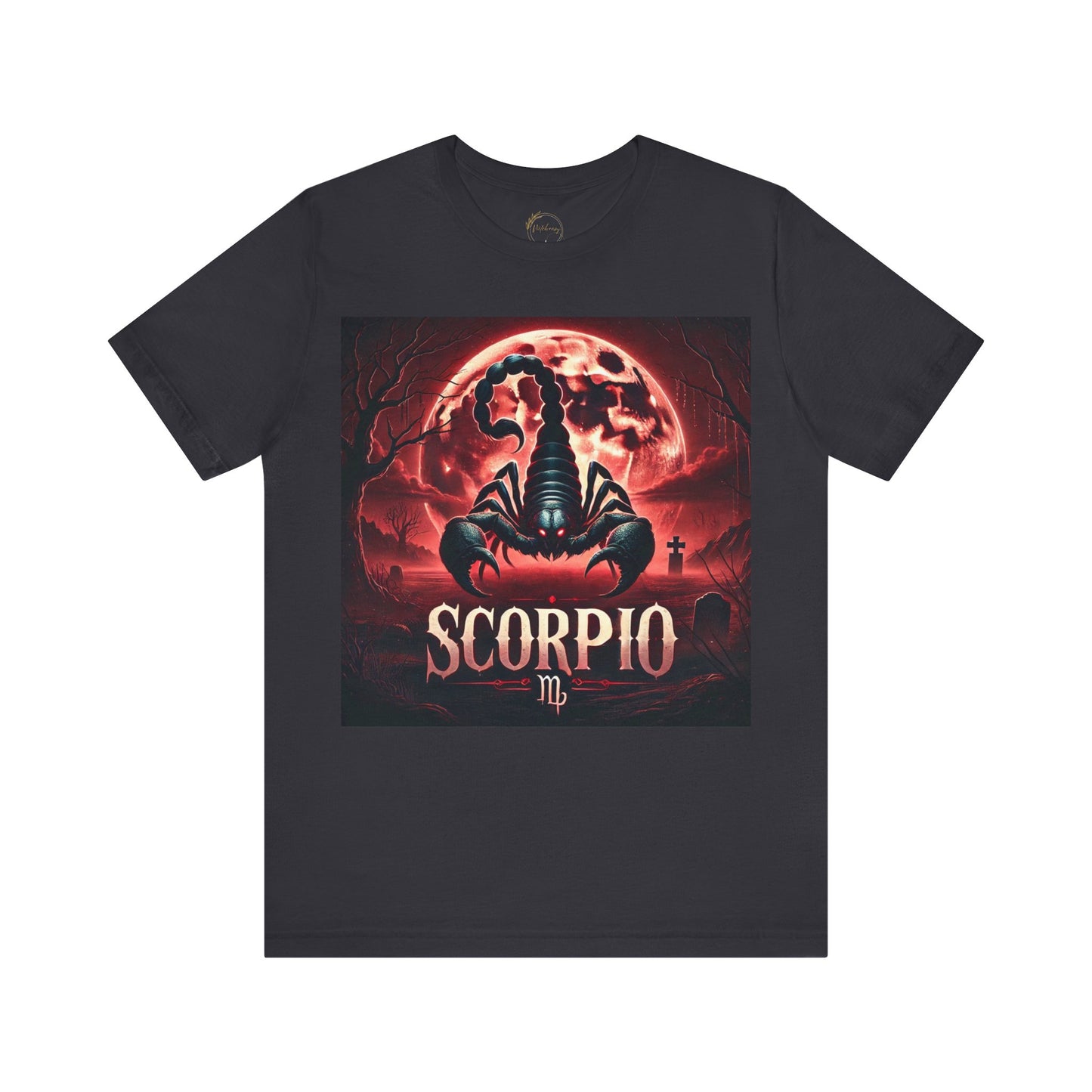 Spooky Scorpio Zodiac Shirt Fire, Full Moon, and Scorpion Monster Dark Astrology Tee for Astrology Lovers Anytime or Halloween Distress