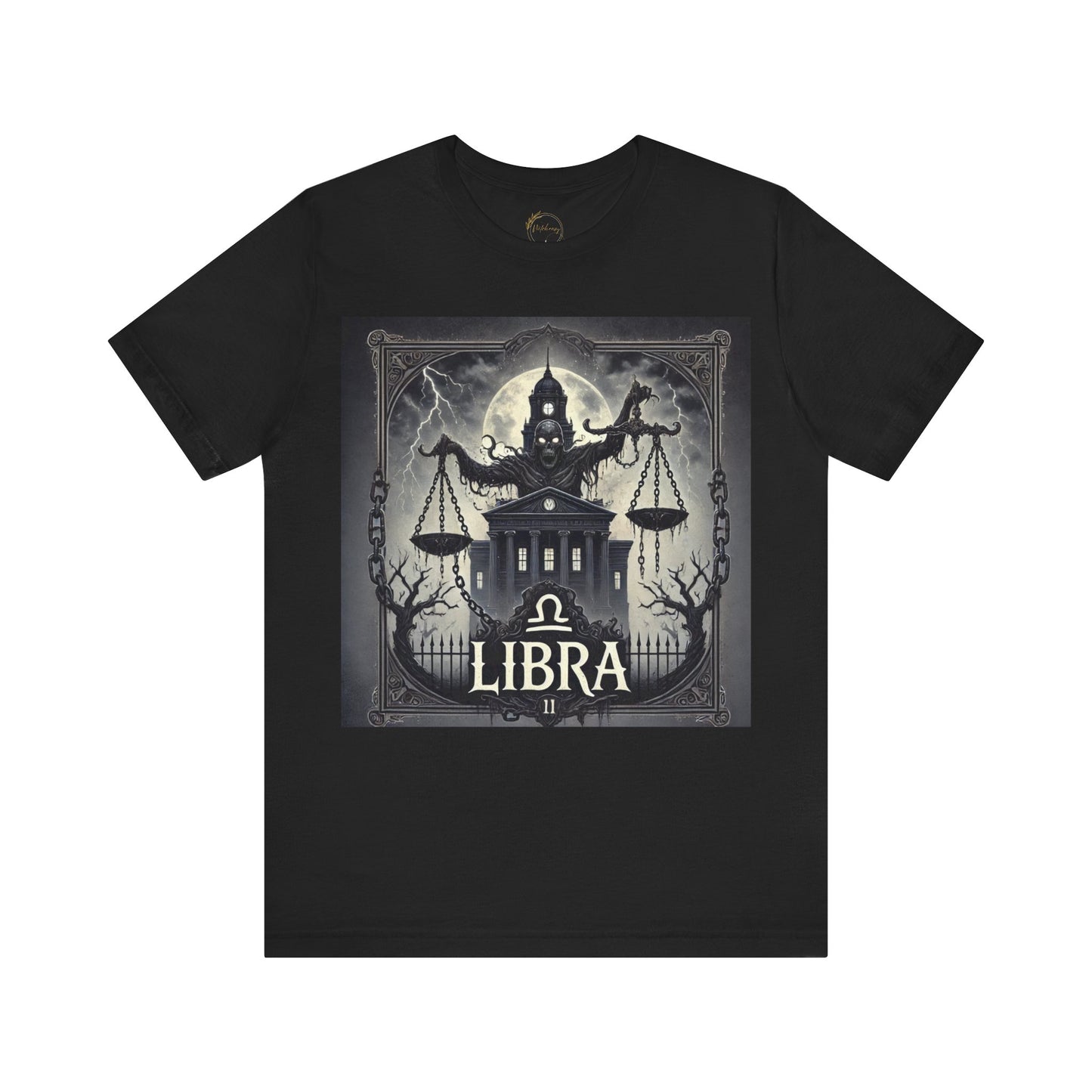 Spooky Libra Zodiac Shirt Haunted House Monster and Scales Dark Astrology Tee for Astrology Lovers Anytime or Halloween Style Distress