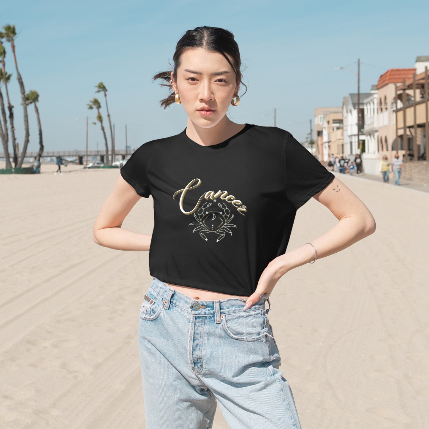Cancer Zodiac Flowy Cropped Tee