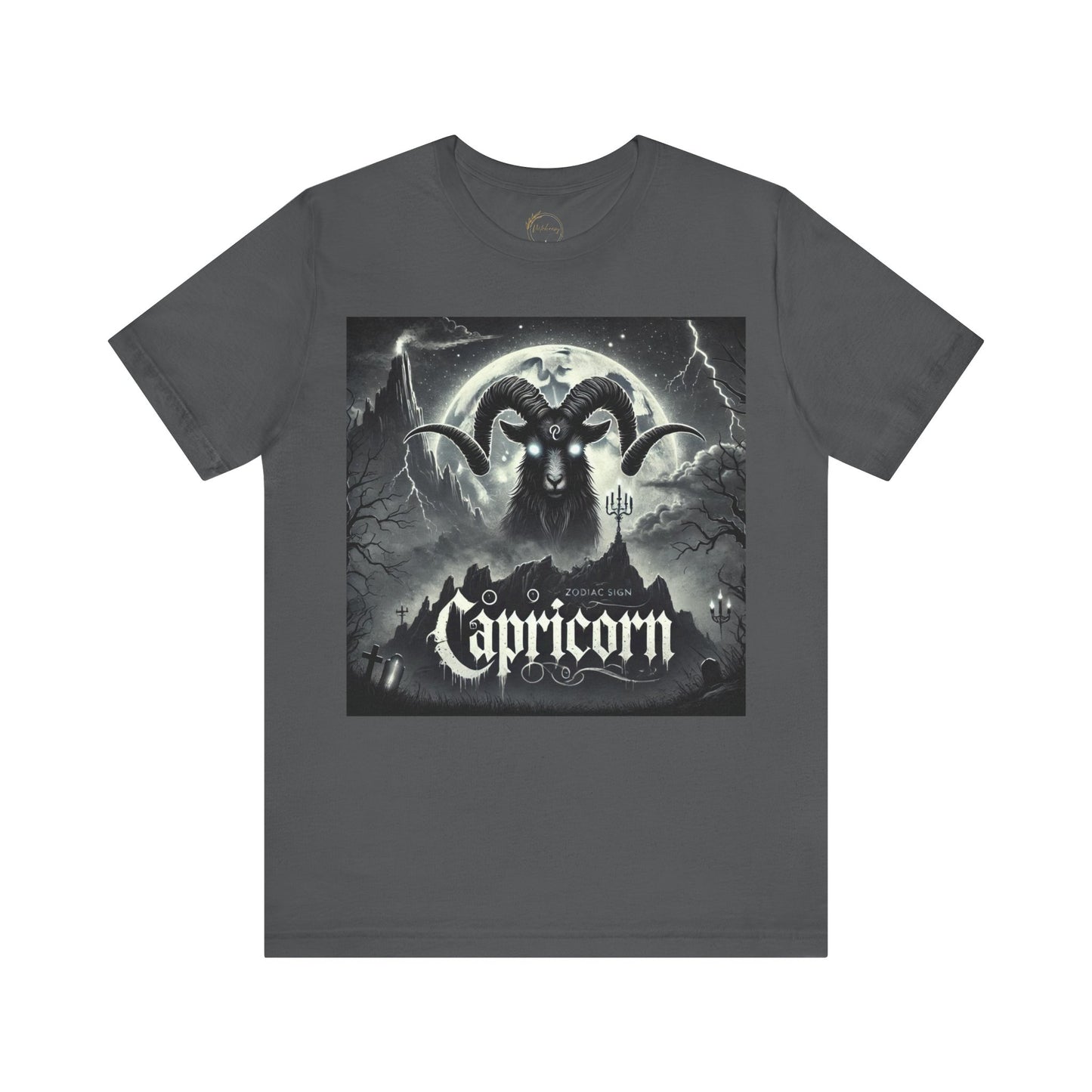 Spooky Capricorn Zodiac Shirt Goat, Full Moon, and Graveyard Dark Astrology Tee for Astrology Lovers Distress