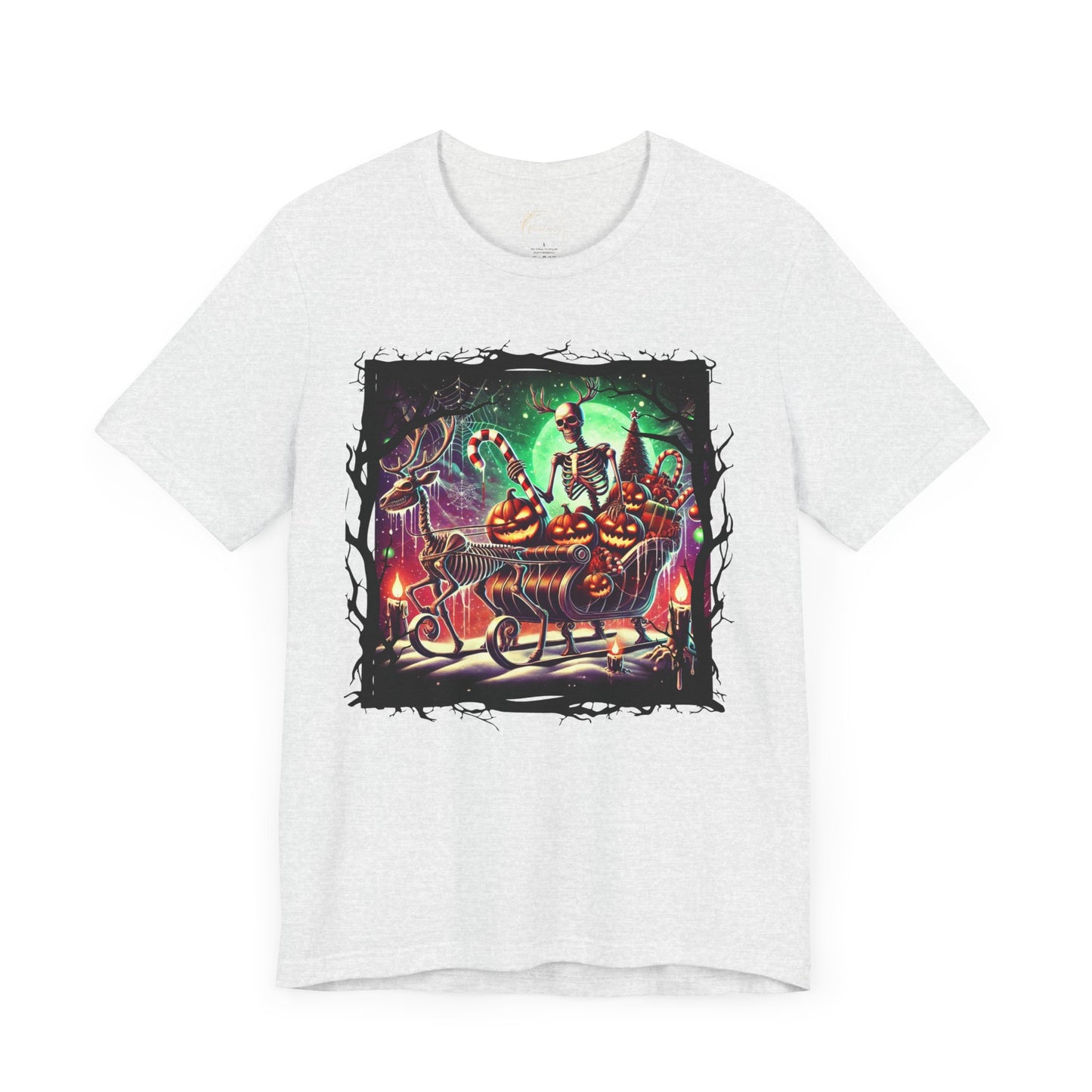 Skeleton Santa and Reindeer Shirt: Spooky Holiday Gift Delivery Tee, Halloween-Christmas Mashup, Unisex T-Shirt, Festive Tee, Costume Top,
