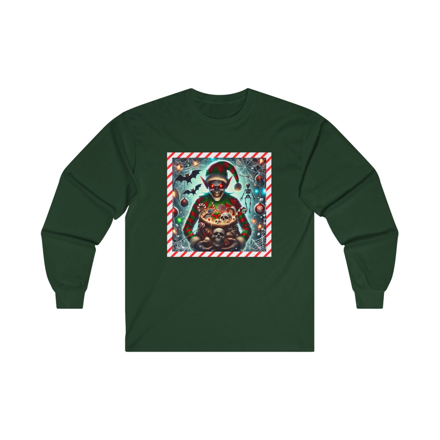 Evil Elf Halloween-Christmas Shirt Spooky Festive Holiday Mashup Tee Unisex Ultra Cotton Long Sleeve Tee xMasWeen