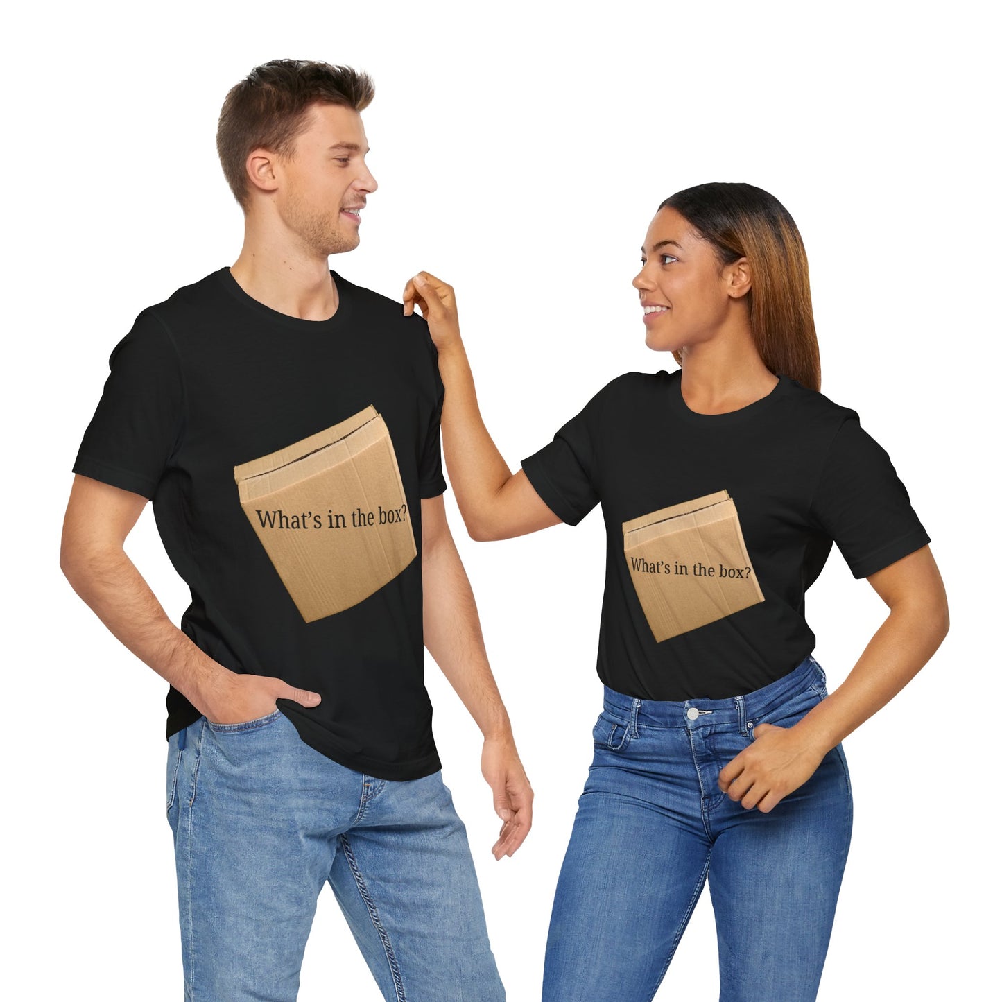 What's in the Box Silly T-Shirt Funny Cardboard Box Design Funny Cat Shirt Kitty Design Cute Front and Back Tee Quirky Gift Ideas