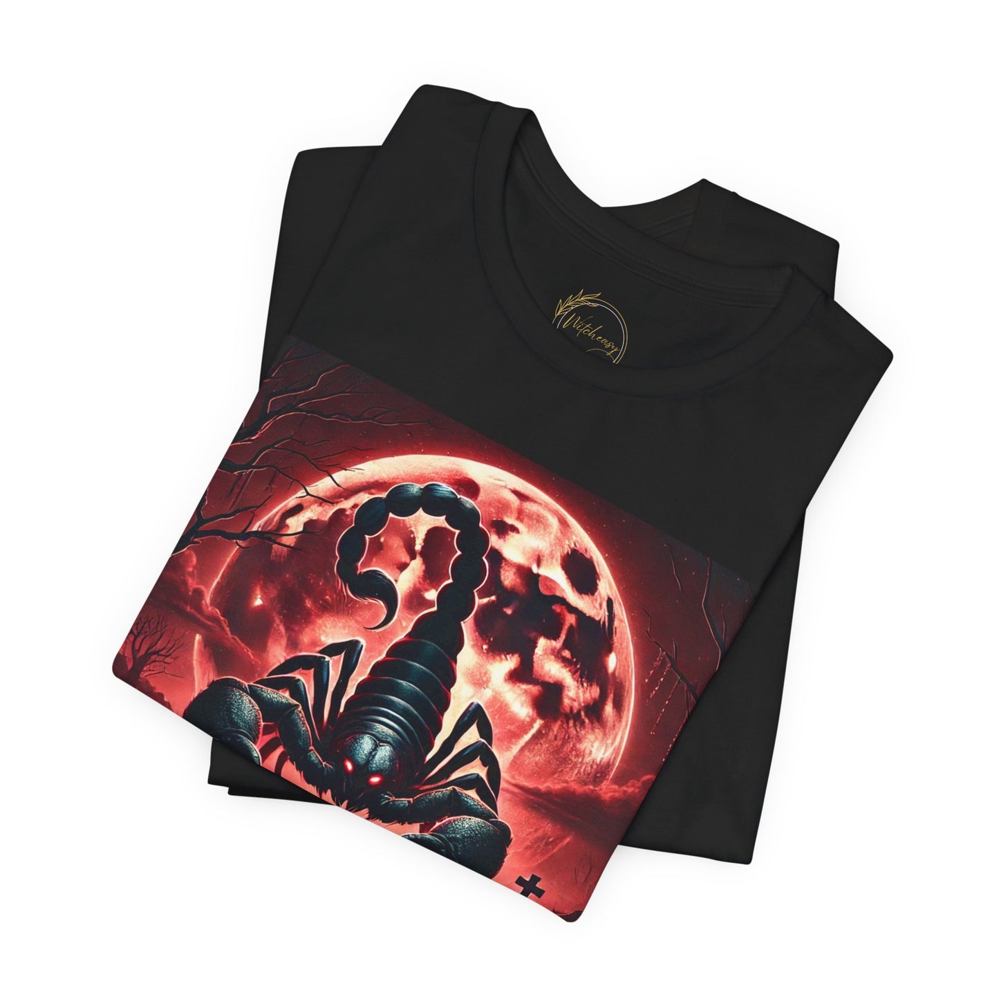 Spooky Scorpio Zodiac Shirt Fire, Full Moon, and Scorpion Monster Dark Astrology Tee for Astrology Lovers Anytime or Halloween Distress