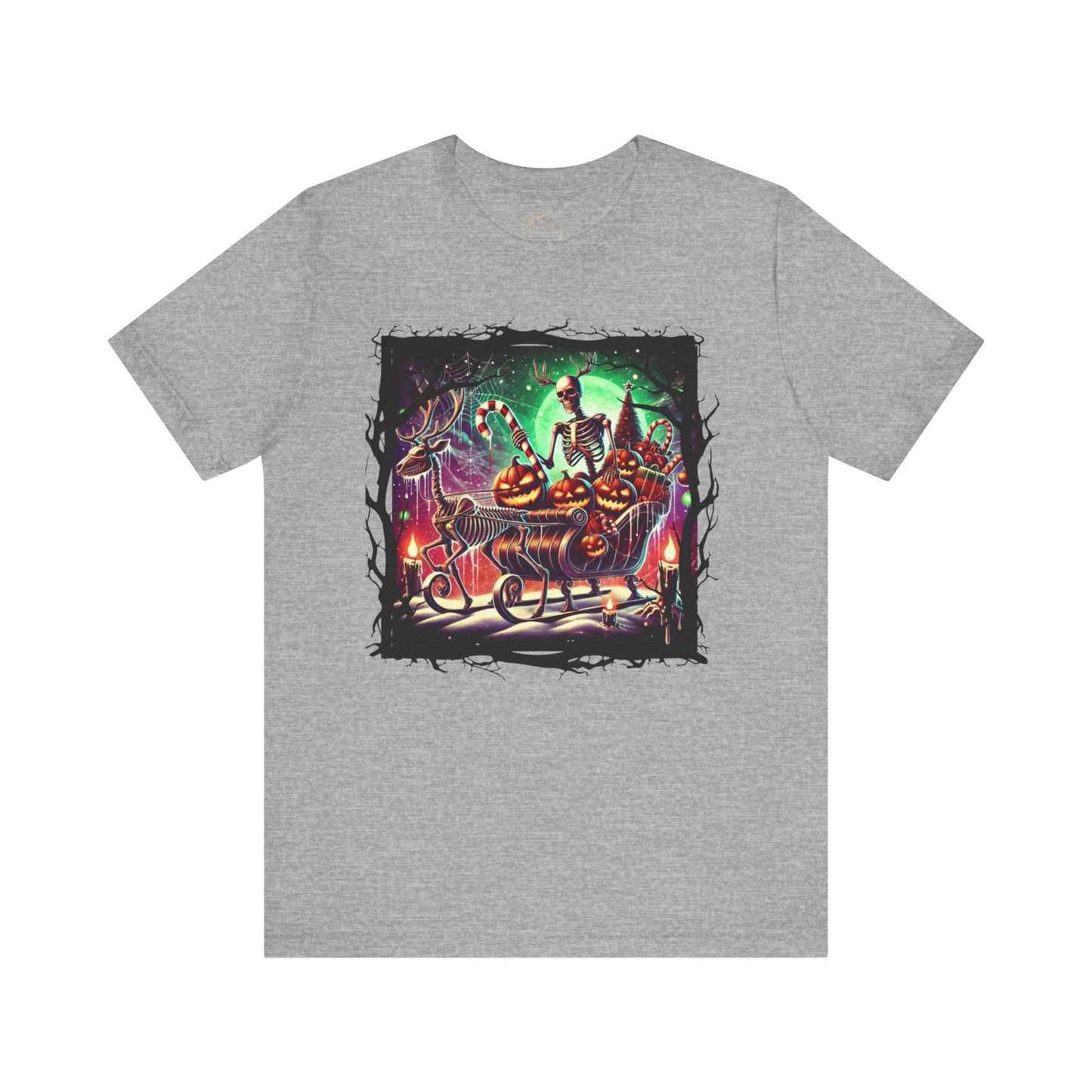 Skeleton Santa and Reindeer Shirt: Spooky Holiday Gift Delivery Tee, Halloween-Christmas Mashup, Unisex T-Shirt, Festive Tee, Costume Top,