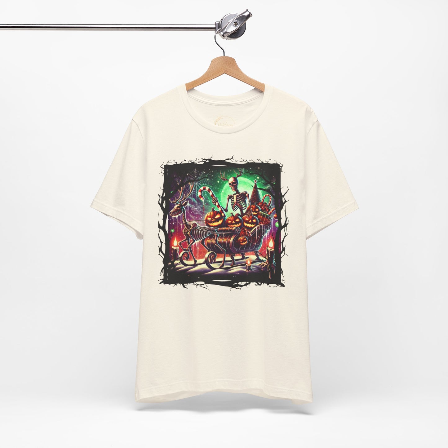 Skeleton Santa and Reindeer Shirt: Spooky Holiday Gift Delivery Tee, Halloween-Christmas Mashup, Unisex T-Shirt, Festive Tee, Costume Top,