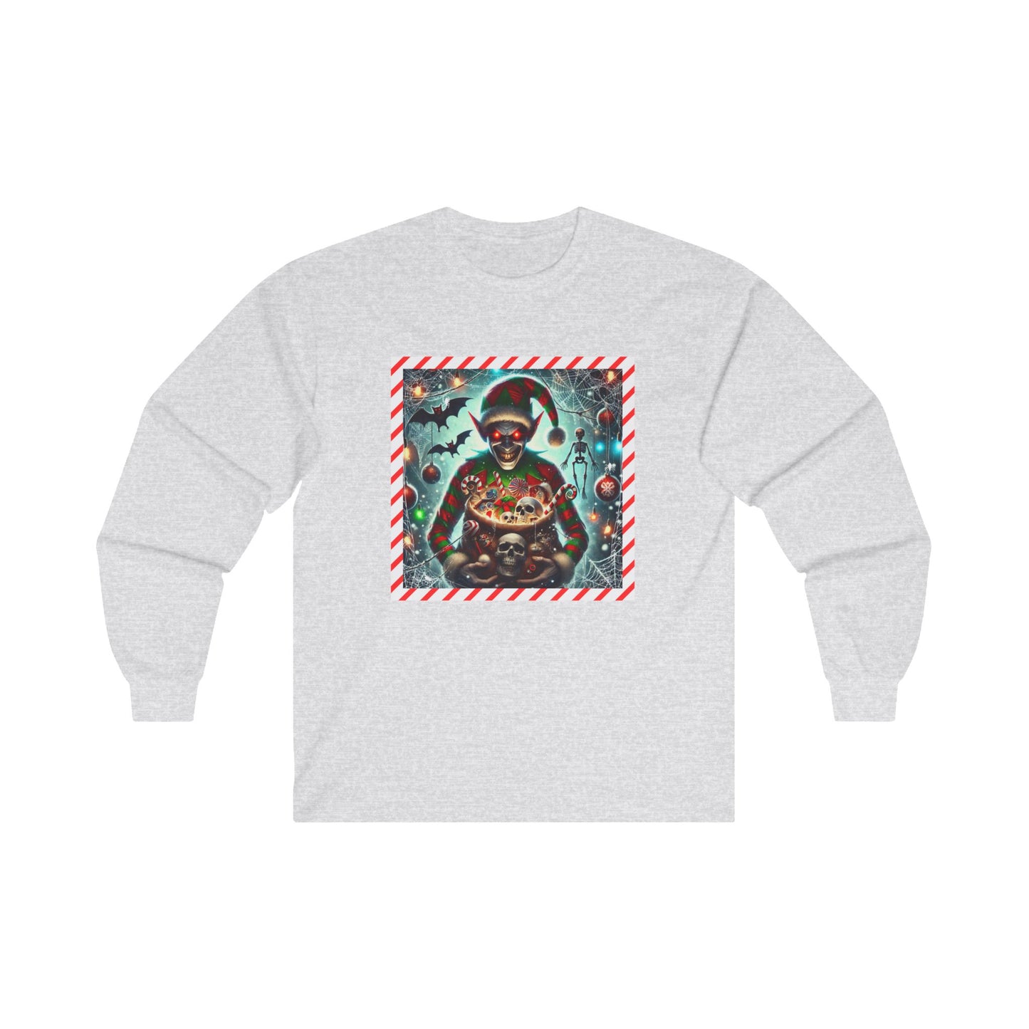 Evil Elf Halloween-Christmas Shirt Spooky Festive Holiday Mashup Tee Unisex Ultra Cotton Long Sleeve Tee xMasWeen