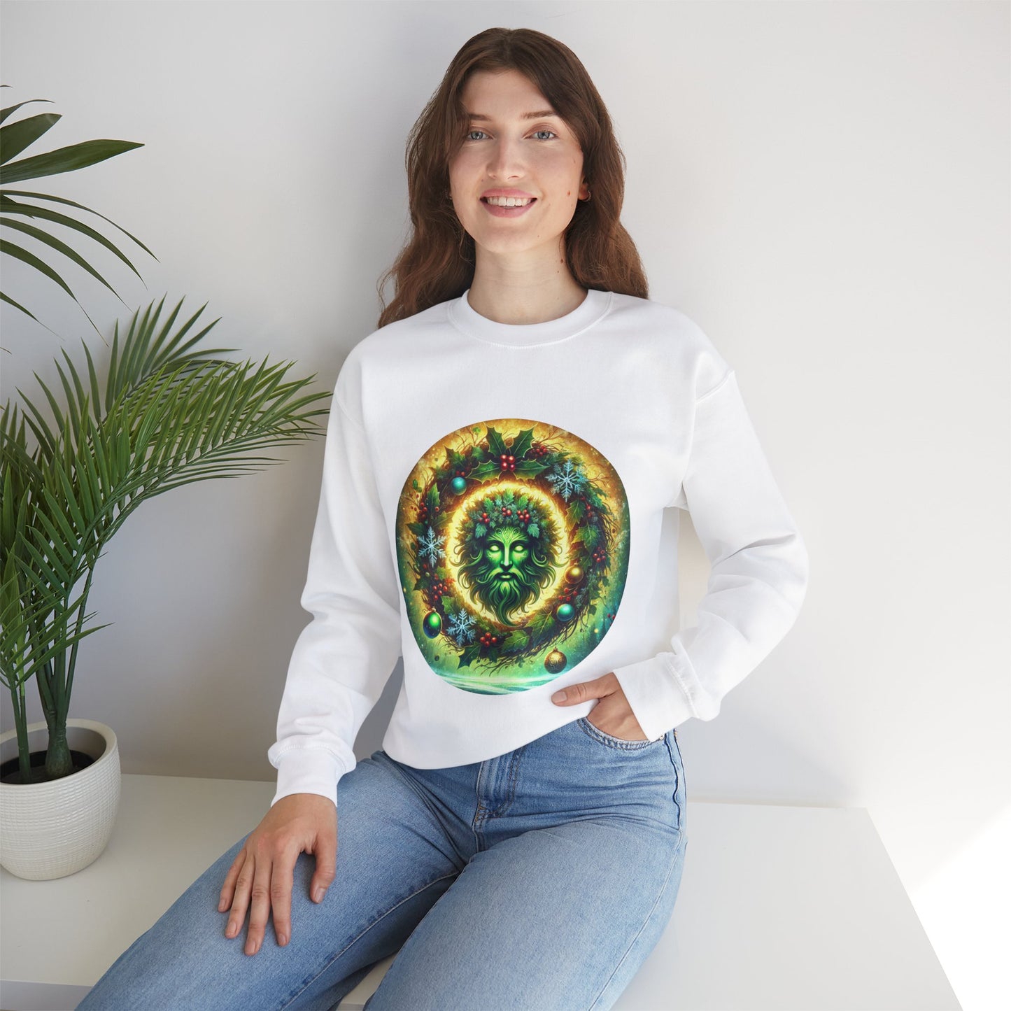 Green Man Christmas Wreath Shirt Pagan Nature Holiday Design Tee