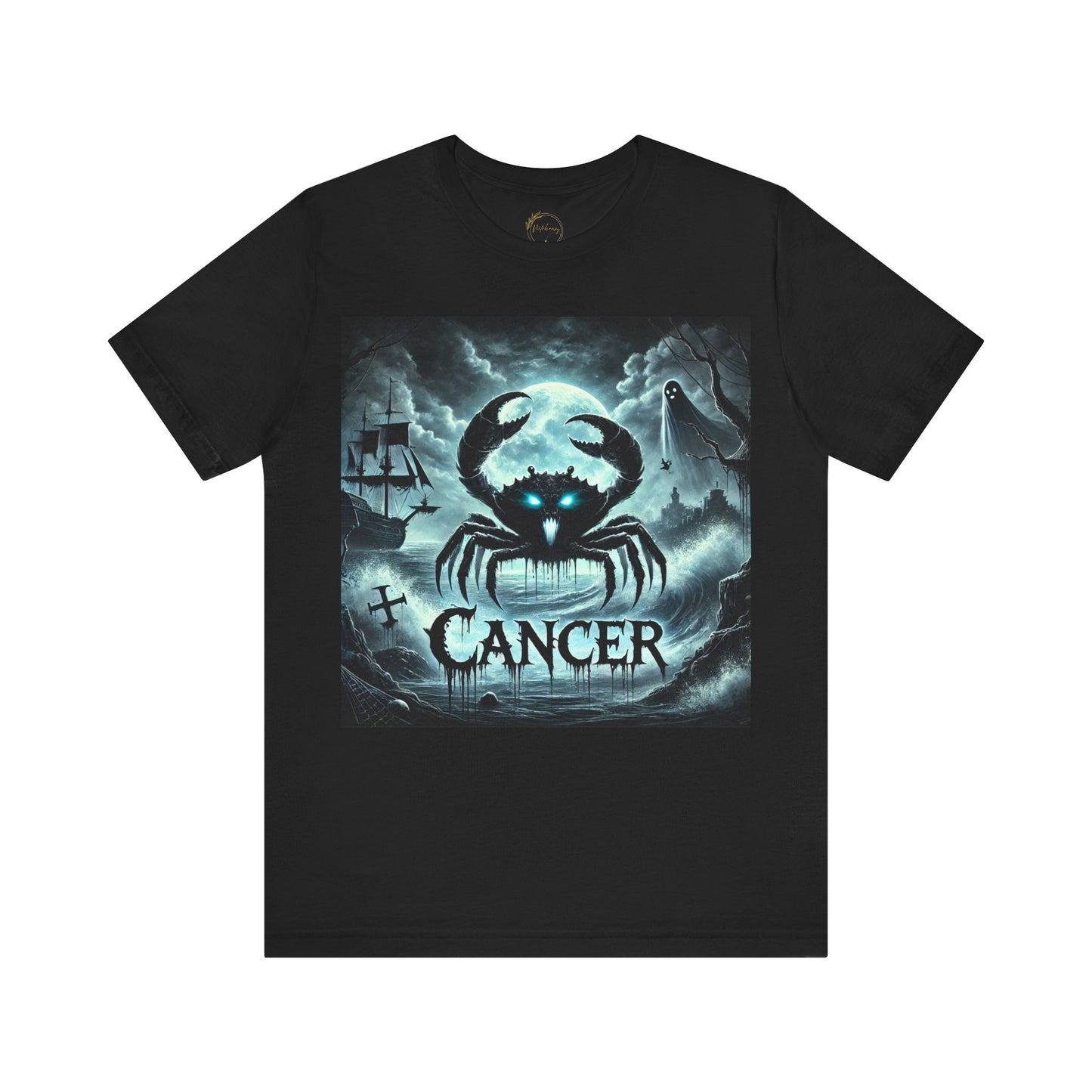 Spooky Cancer Zodiac Shirt Crab Ghost and Ghost Ship Dark Astrology Tee for Astrology Lovers Anytime or Halloween Style