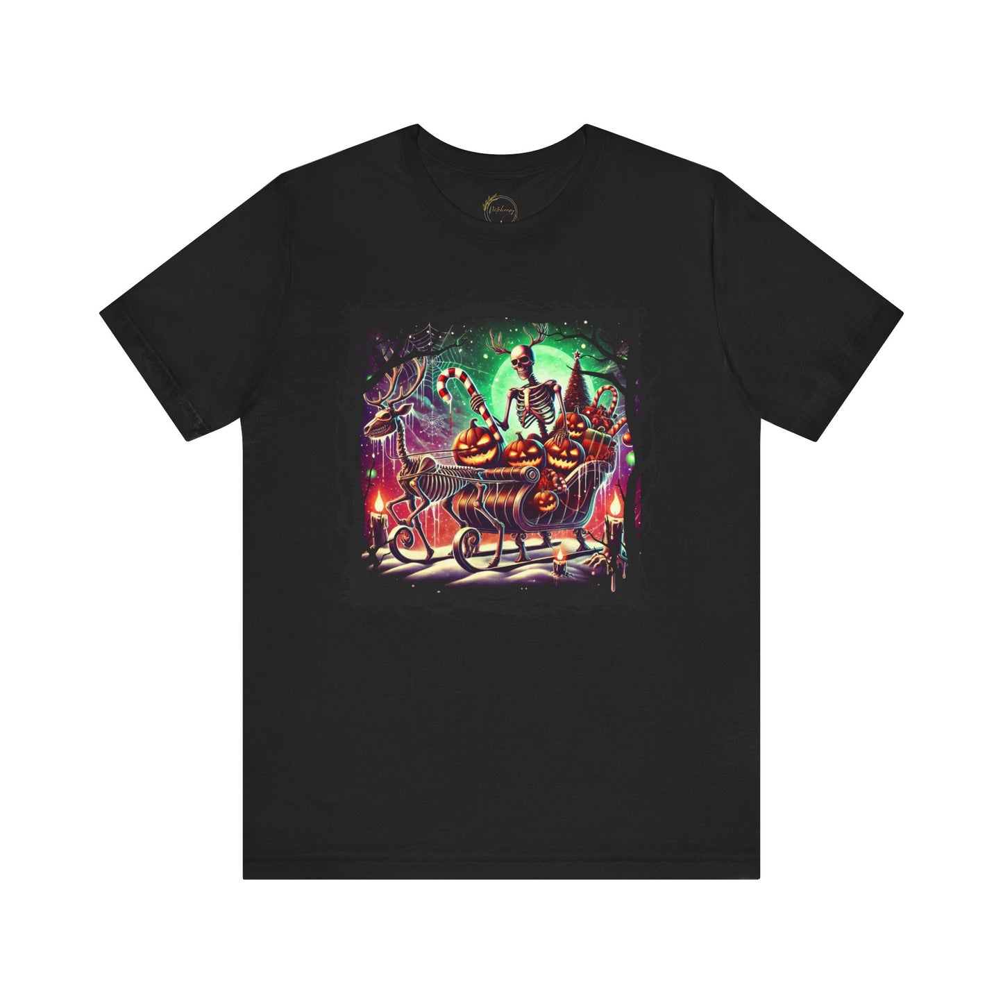 Skeleton Santa and Reindeer Shirt: Spooky Holiday Gift Delivery Tee, Halloween-Christmas Mashup, Unisex T-Shirt, Festive Tee, Costume Top,