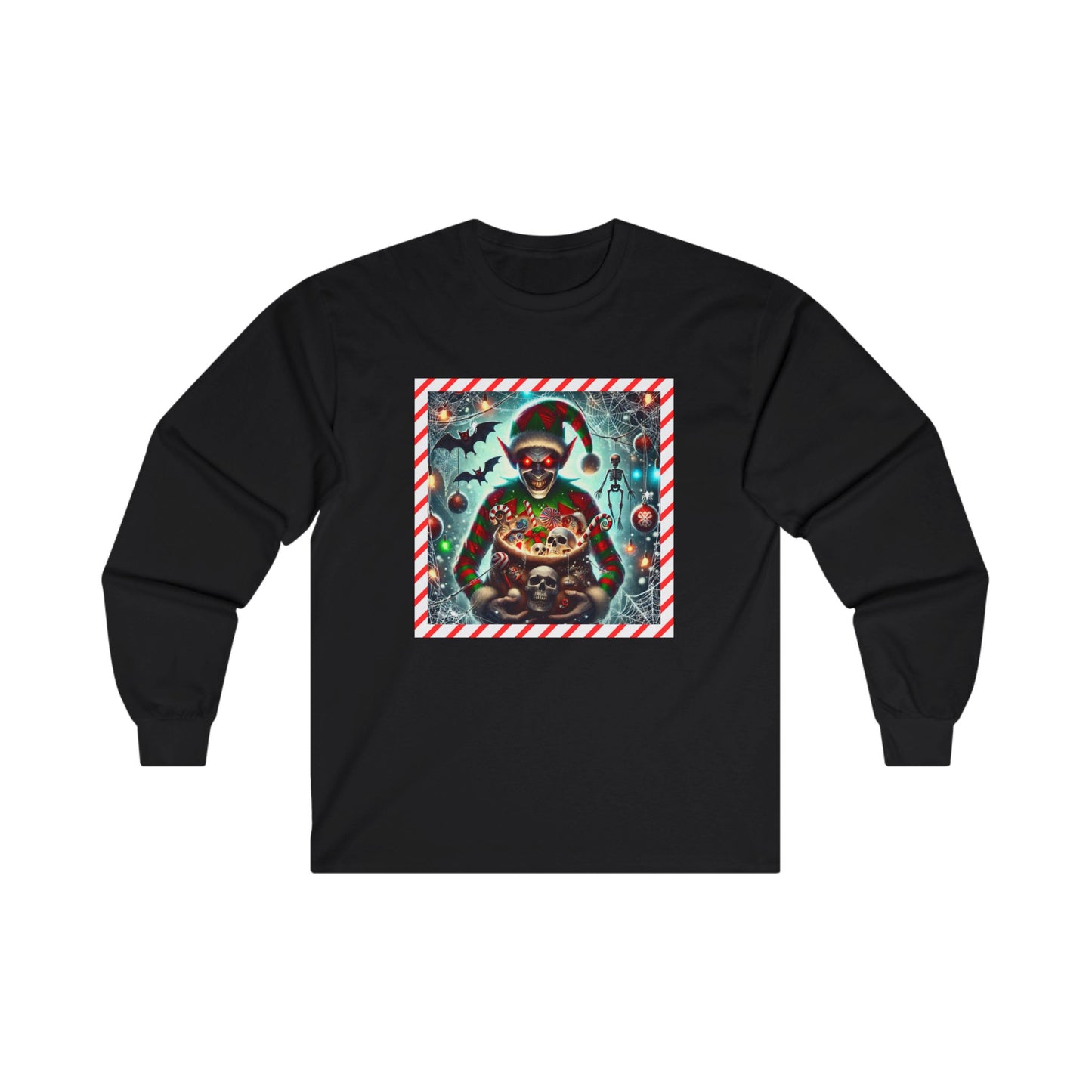 Evil Elf Halloween-Christmas Shirt Spooky Festive Holiday Mashup Tee Unisex Ultra Cotton Long Sleeve Tee xMasWeen