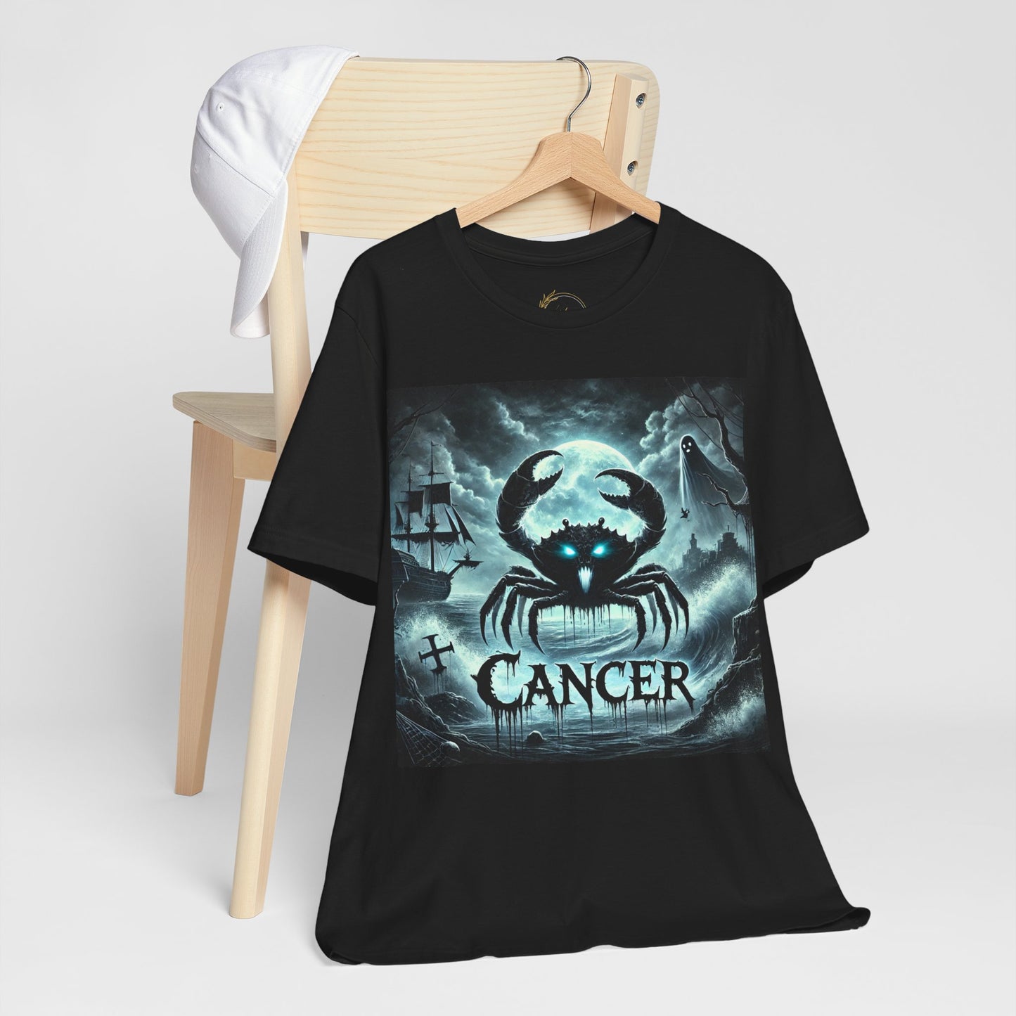 Spooky Cancer Zodiac Shirt Crab Ghost and Ghost Ship Dark Astrology Tee for Astrology Lovers Anytime or Halloween Style