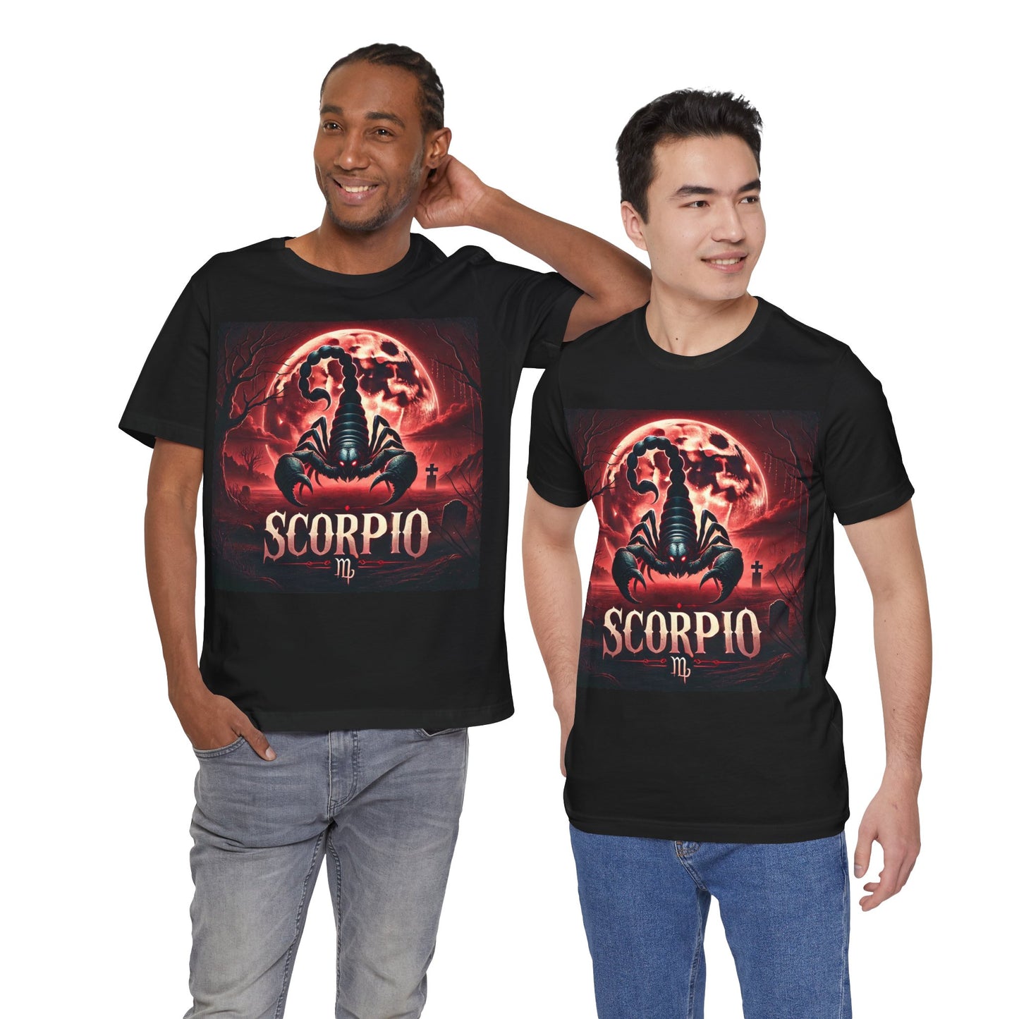 Spooky Scorpio Zodiac Shirt Fire, Full Moon, and Scorpion Monster Dark Astrology Tee for Astrology Lovers Anytime or Halloween Distress