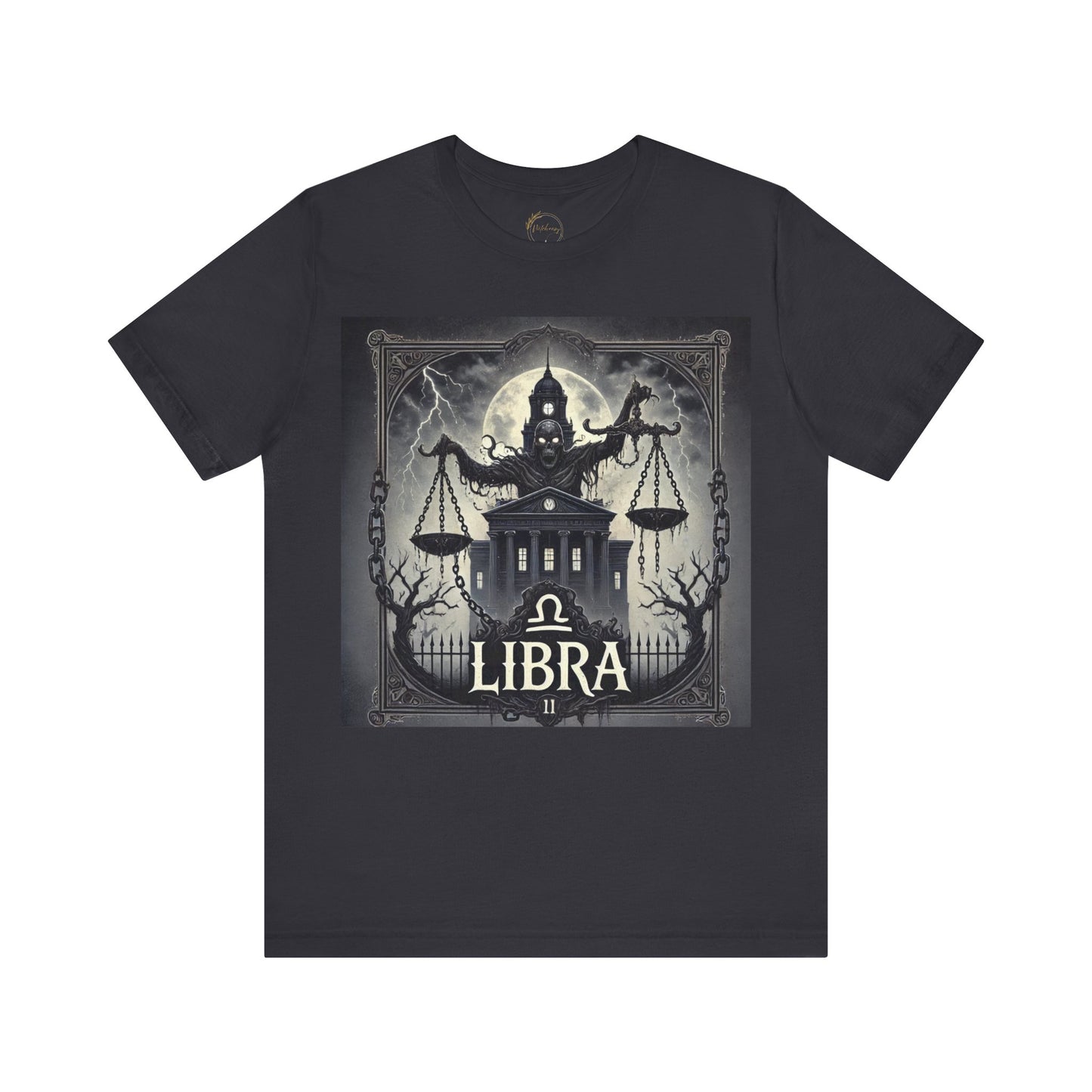 Spooky Libra Zodiac Shirt Haunted House Monster and Scales Dark Astrology Tee for Astrology Lovers Anytime or Halloween Style Distress