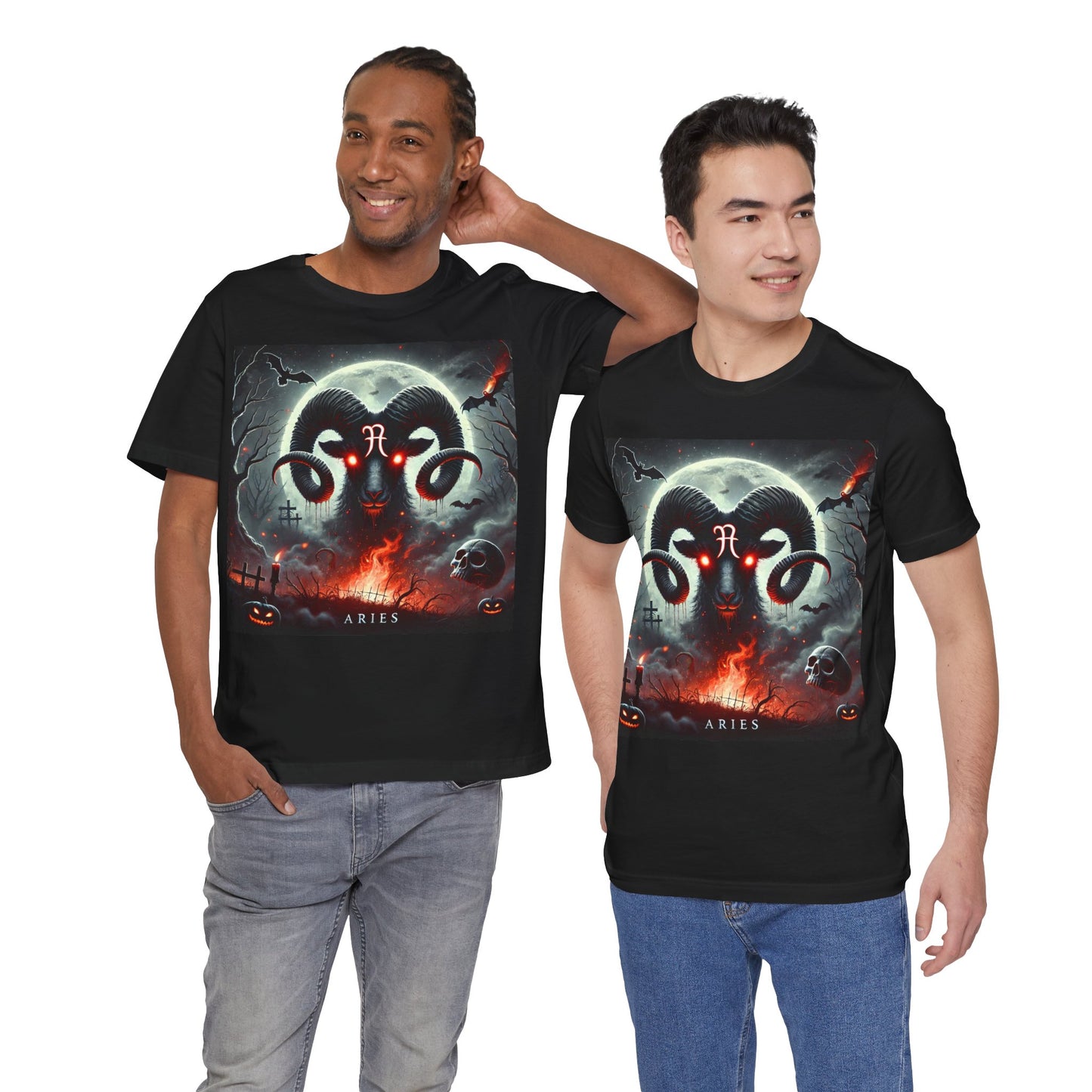 Dark Mystic Aries Zodiac Shirt Bold Ram Bats Fire Graphic Tee Astrology Lovers Soft Comfortable Perfect for Aries Energy Halloween Distress