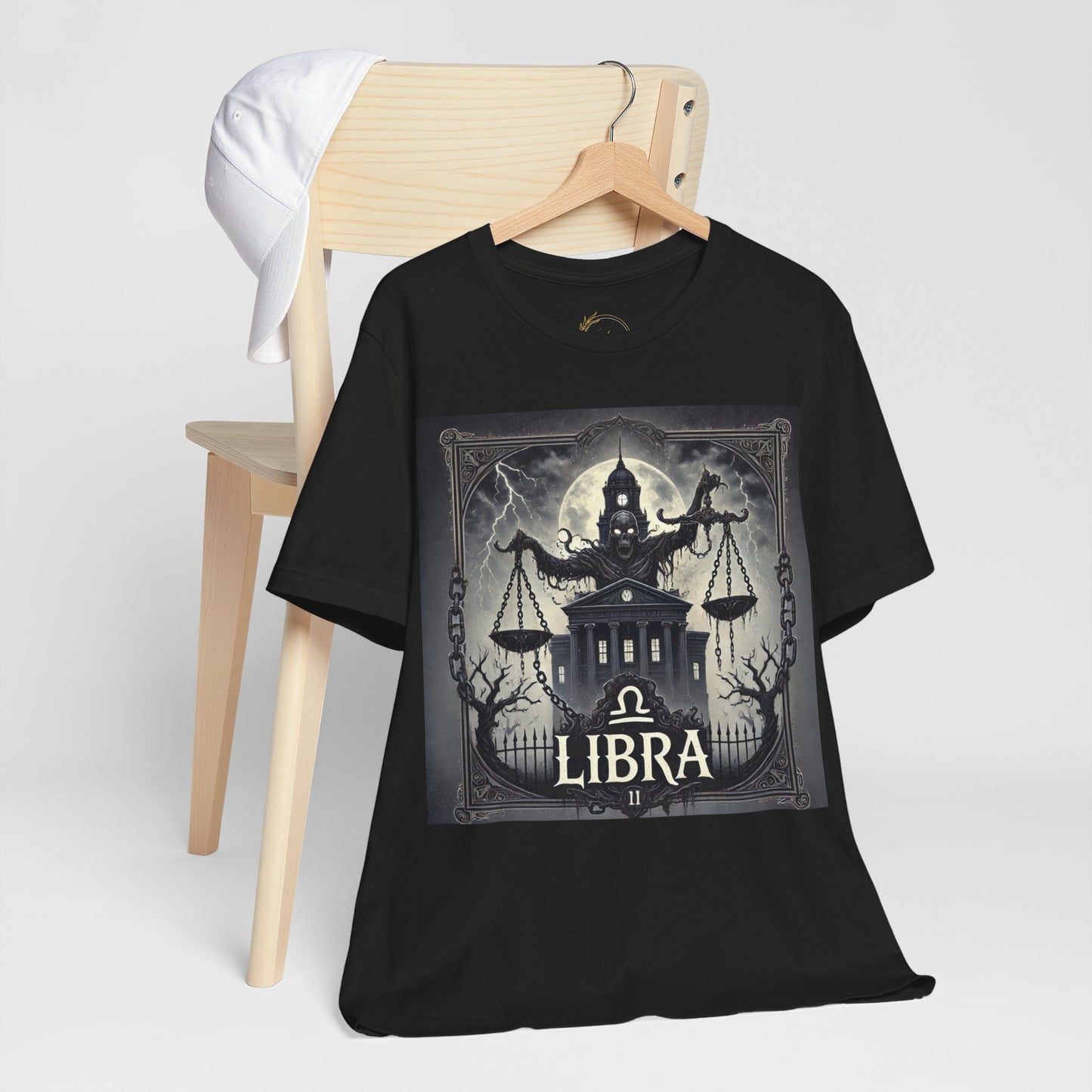 Spooky Libra Zodiac Shirt Haunted House Monster and Scales Dark Astrology Tee for Astrology Lovers Anytime or Halloween Style Distress