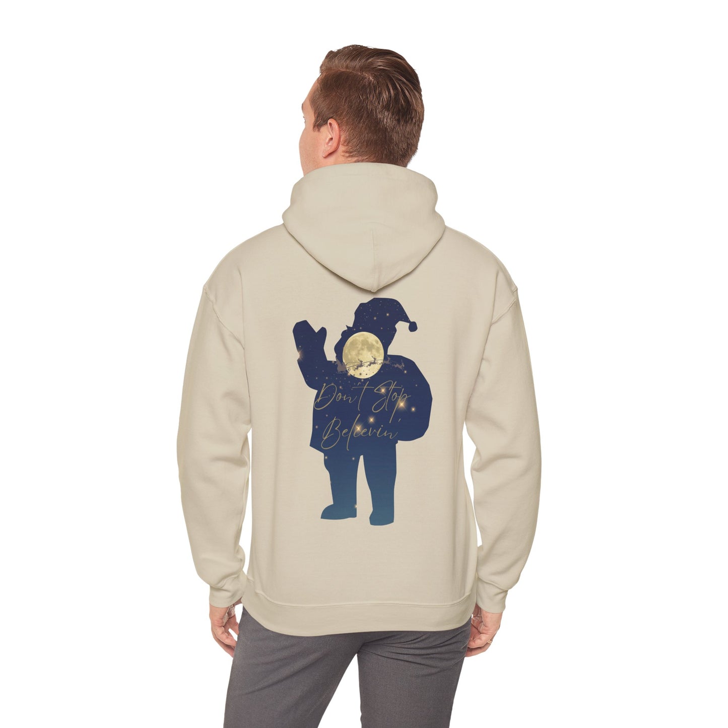 Magical Santa Shirt Don't Stop Believin' Full Moon Christmas Tee Unisex Hooded Sweatshirt