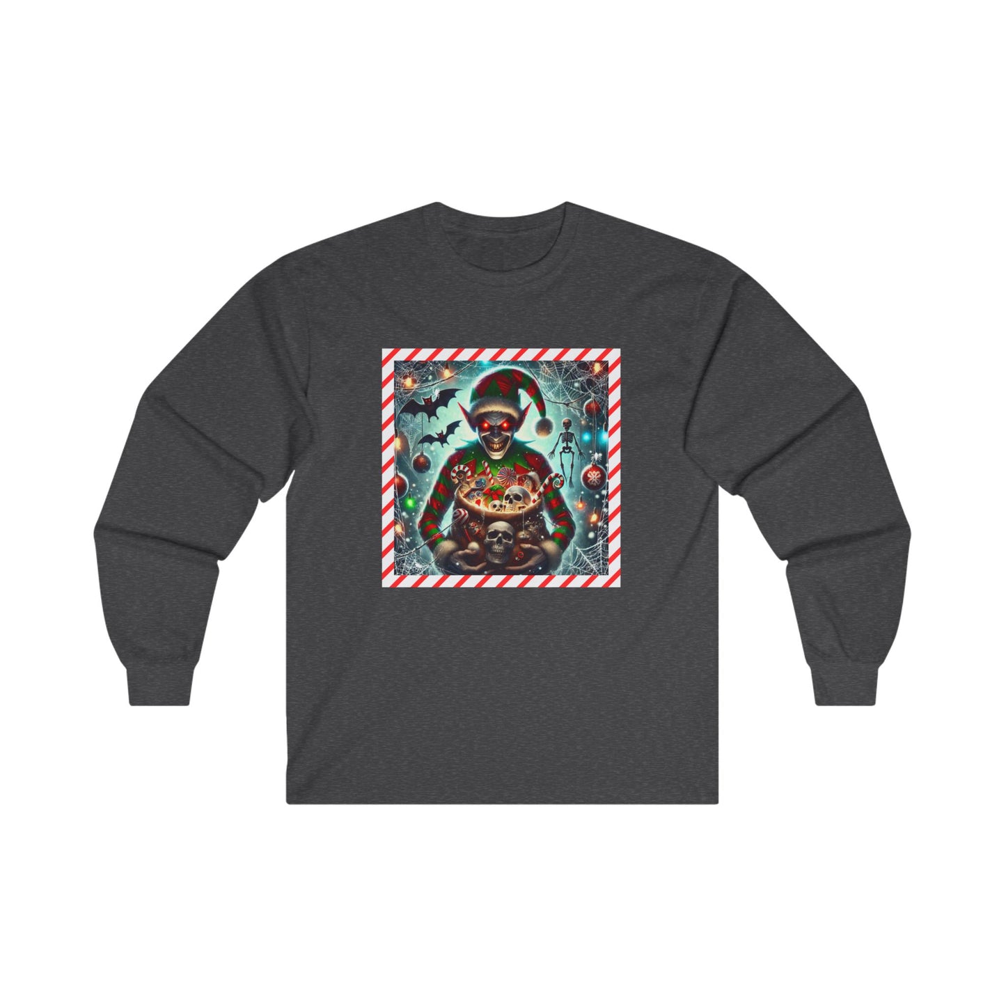 Evil Elf Halloween-Christmas Shirt Spooky Festive Holiday Mashup Tee Unisex Ultra Cotton Long Sleeve Tee xMasWeen