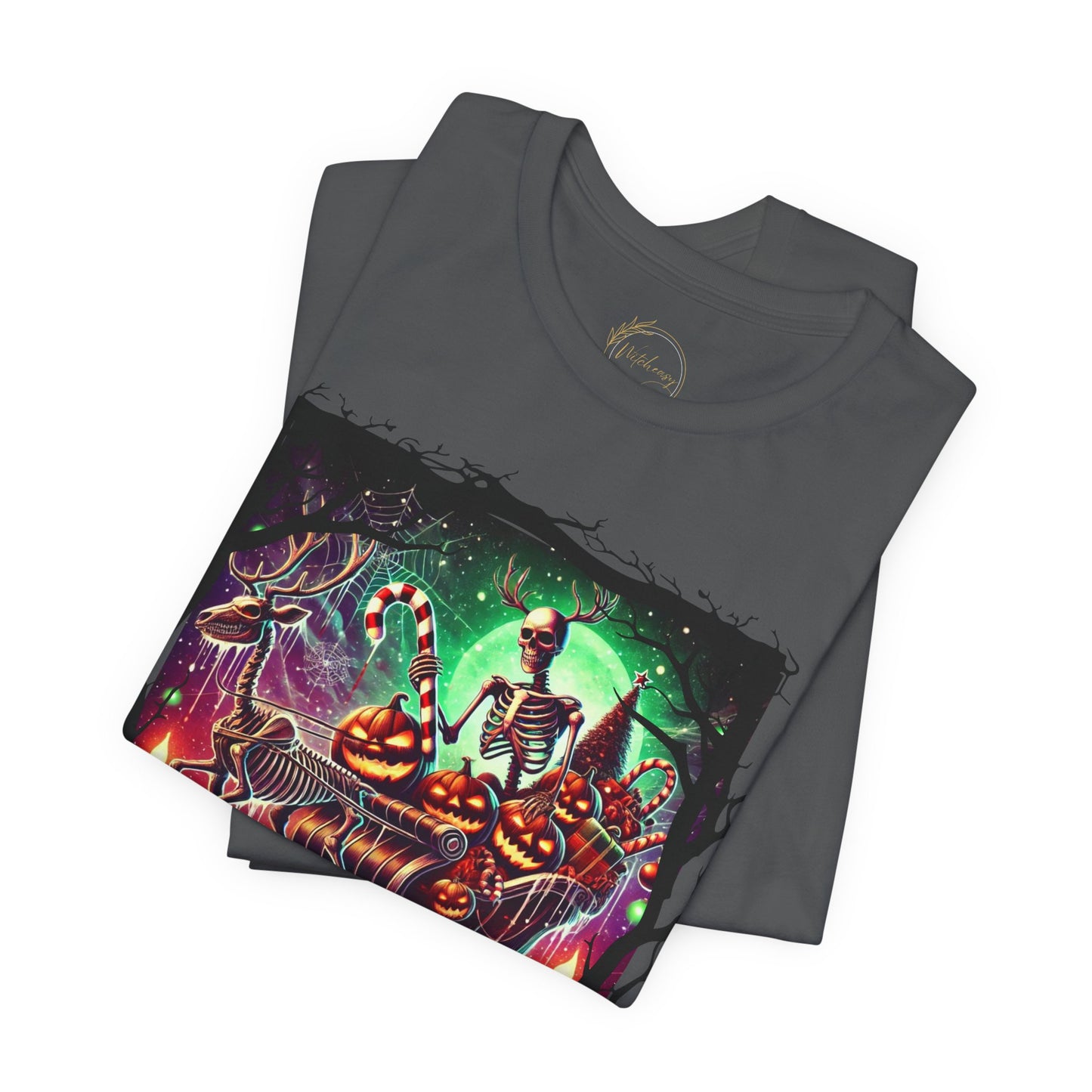 Skeleton Santa and Reindeer Shirt: Spooky Holiday Gift Delivery Tee, Halloween-Christmas Mashup, Unisex T-Shirt, Festive Tee, Costume Top,