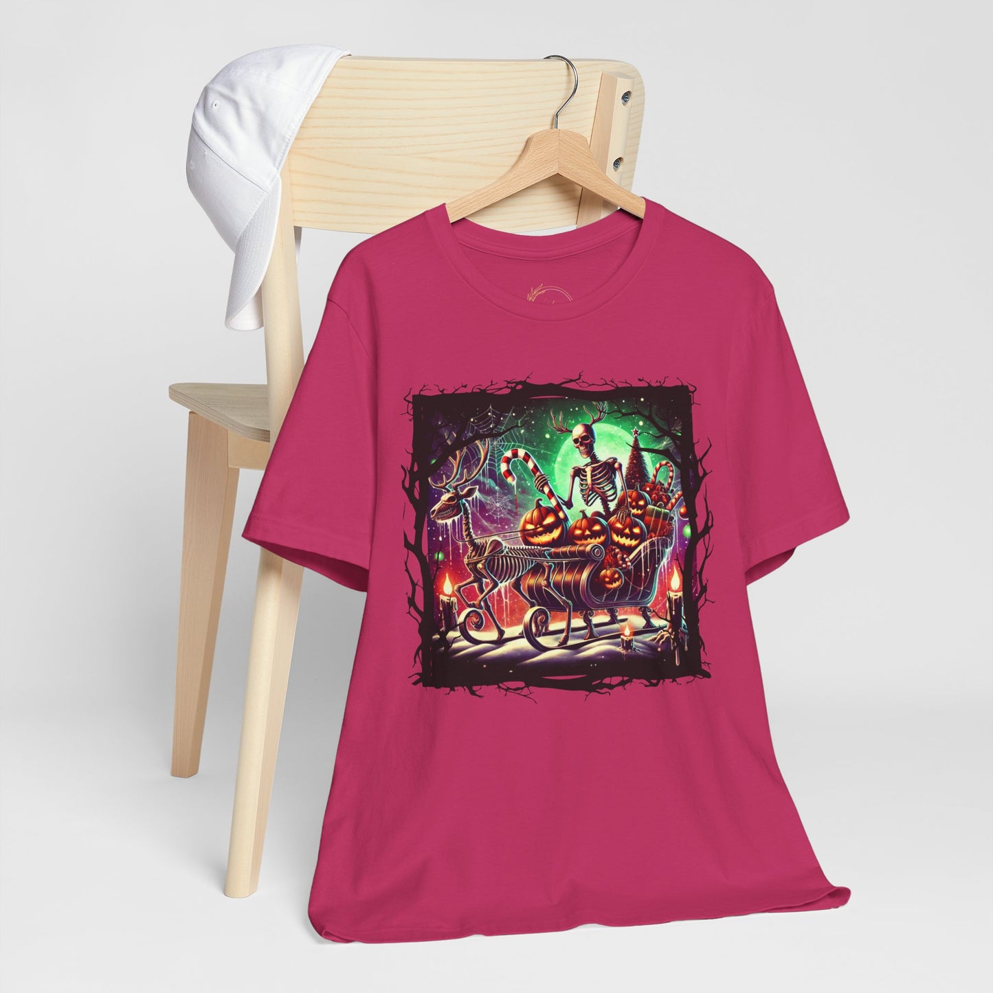 Skeleton Santa and Reindeer Shirt: Spooky Holiday Gift Delivery Tee, Halloween-Christmas Mashup, Unisex T-Shirt, Festive Tee, Costume Top,