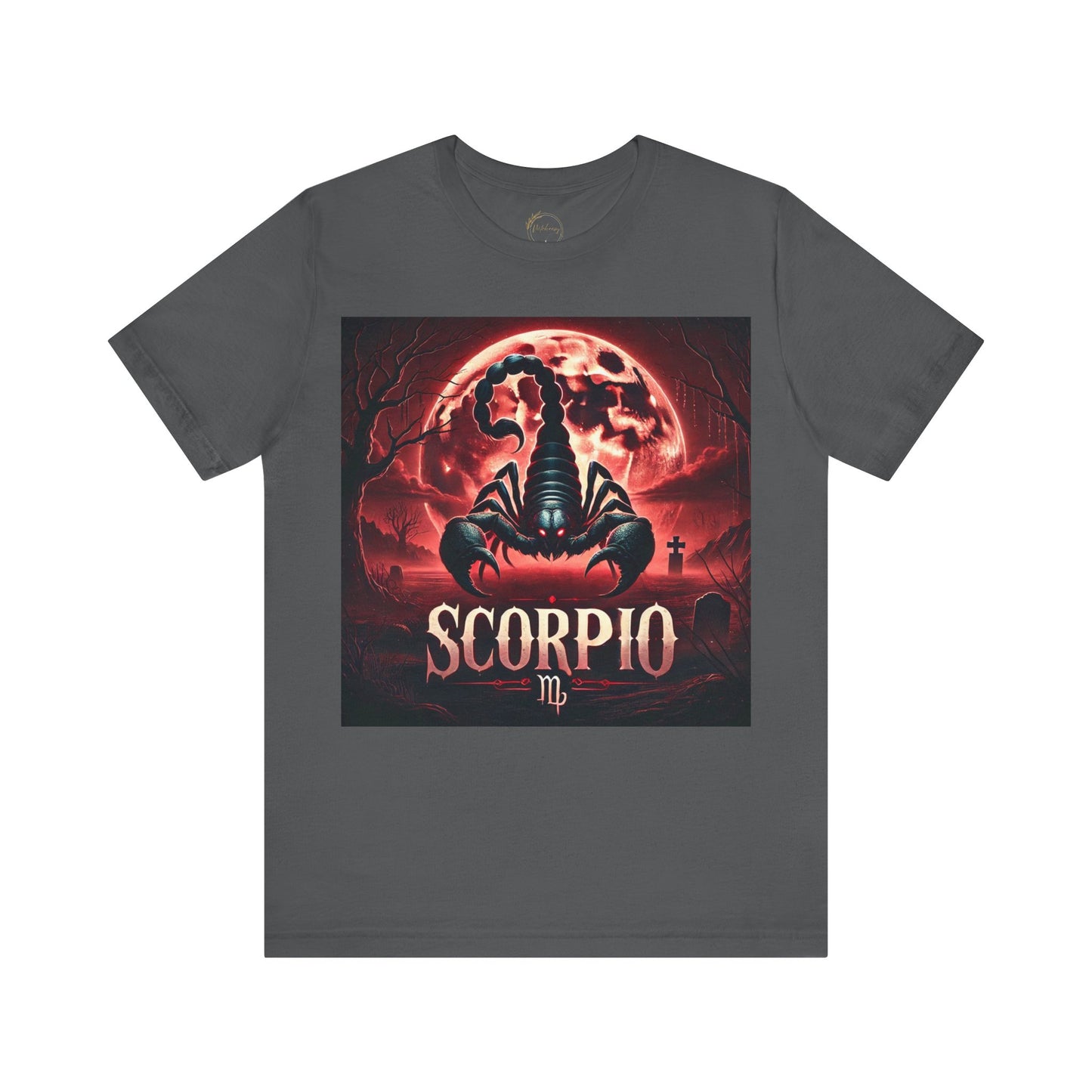 Spooky Scorpio Zodiac Shirt Fire, Full Moon, and Scorpion Monster Dark Astrology Tee for Astrology Lovers Anytime or Halloween Distress