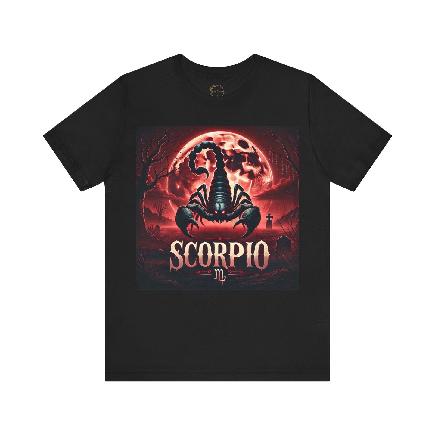 Spooky Scorpio Zodiac Shirt Fire, Full Moon, and Scorpion Monster Dark Astrology Tee for Astrology Lovers Anytime or Halloween Distress
