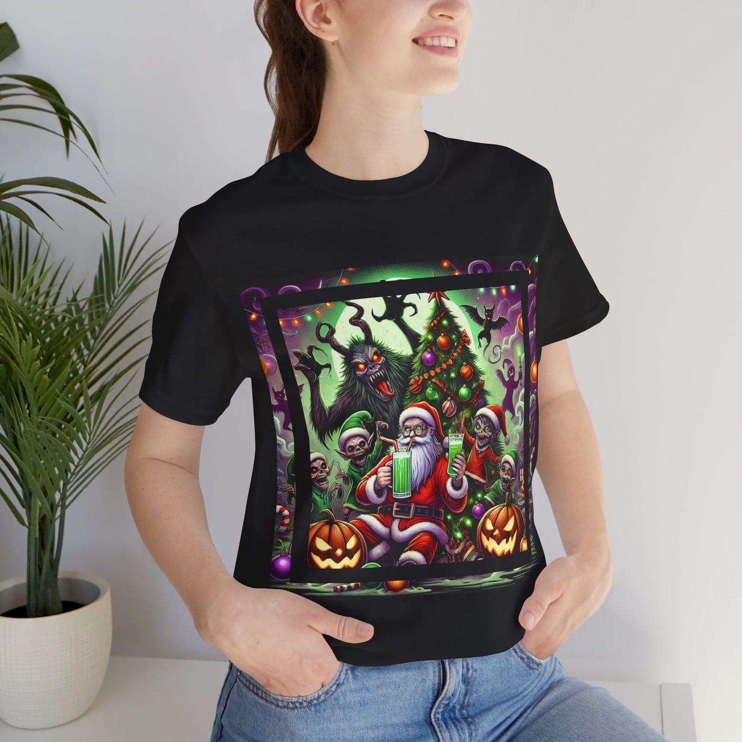 Krampus and Santa Shirt Funny Halloween Christmas Party Tee xMasWeen Krampus Party Santa Party Holiday Smashup