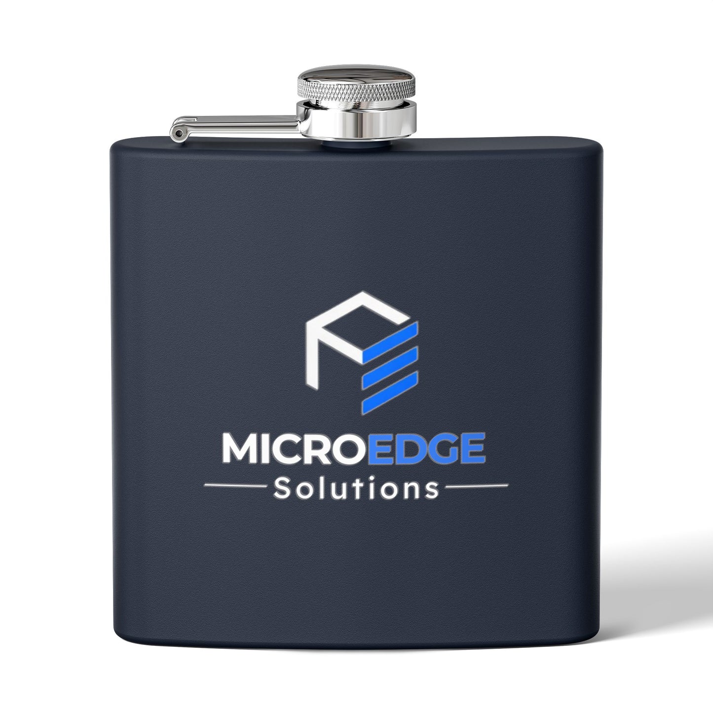 Stainless Steel Flask — MicroEdge Solutions Branded 6oz Hip Flask (Navy)