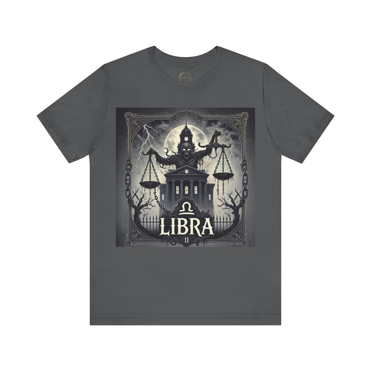 Spooky Libra Zodiac Shirt Haunted House Monster and Scales Dark Astrology Tee for Astrology Lovers Anytime or Halloween Style Distress