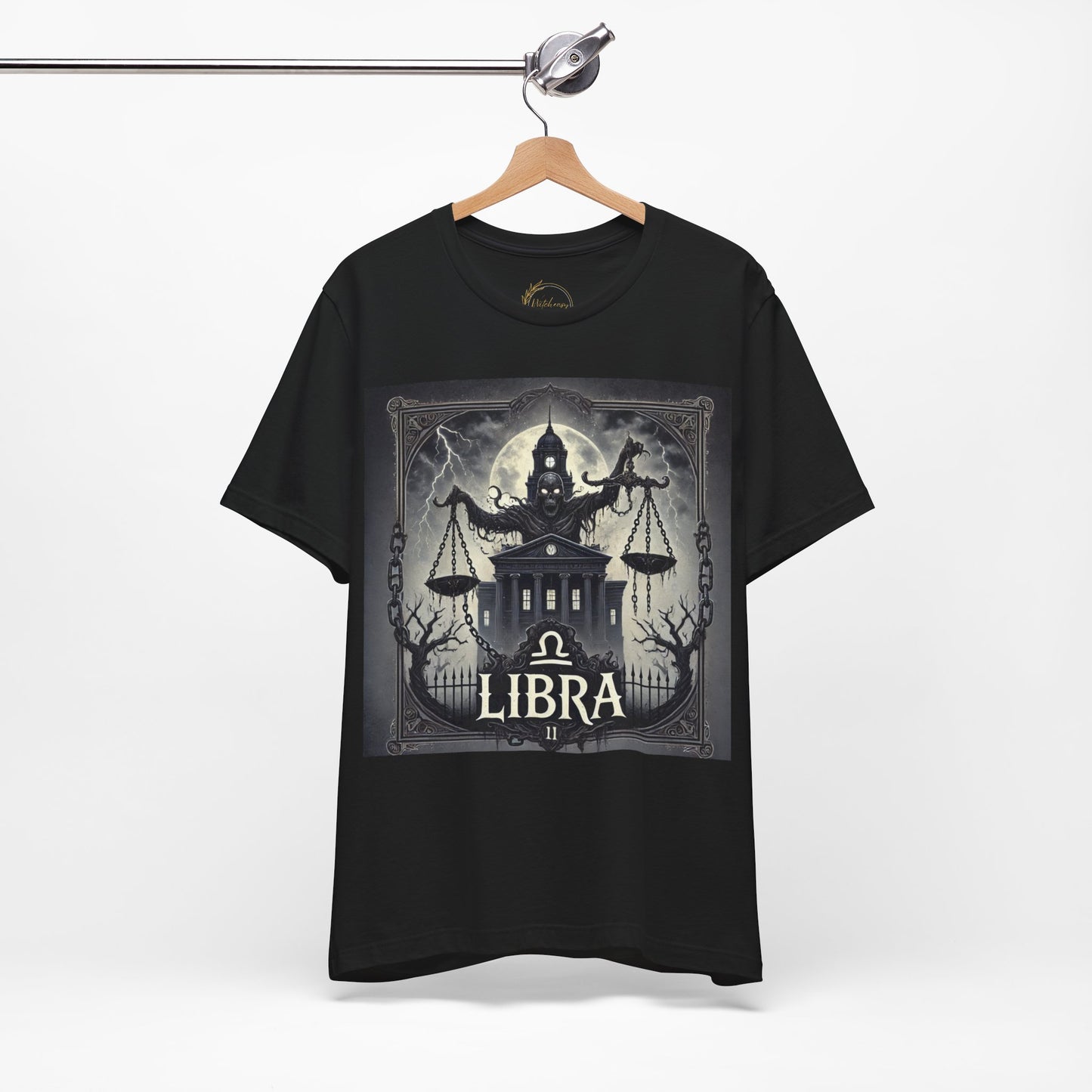 Spooky Libra Zodiac Shirt Haunted House Monster and Scales Dark Astrology Tee for Astrology Lovers Anytime or Halloween Style Distress