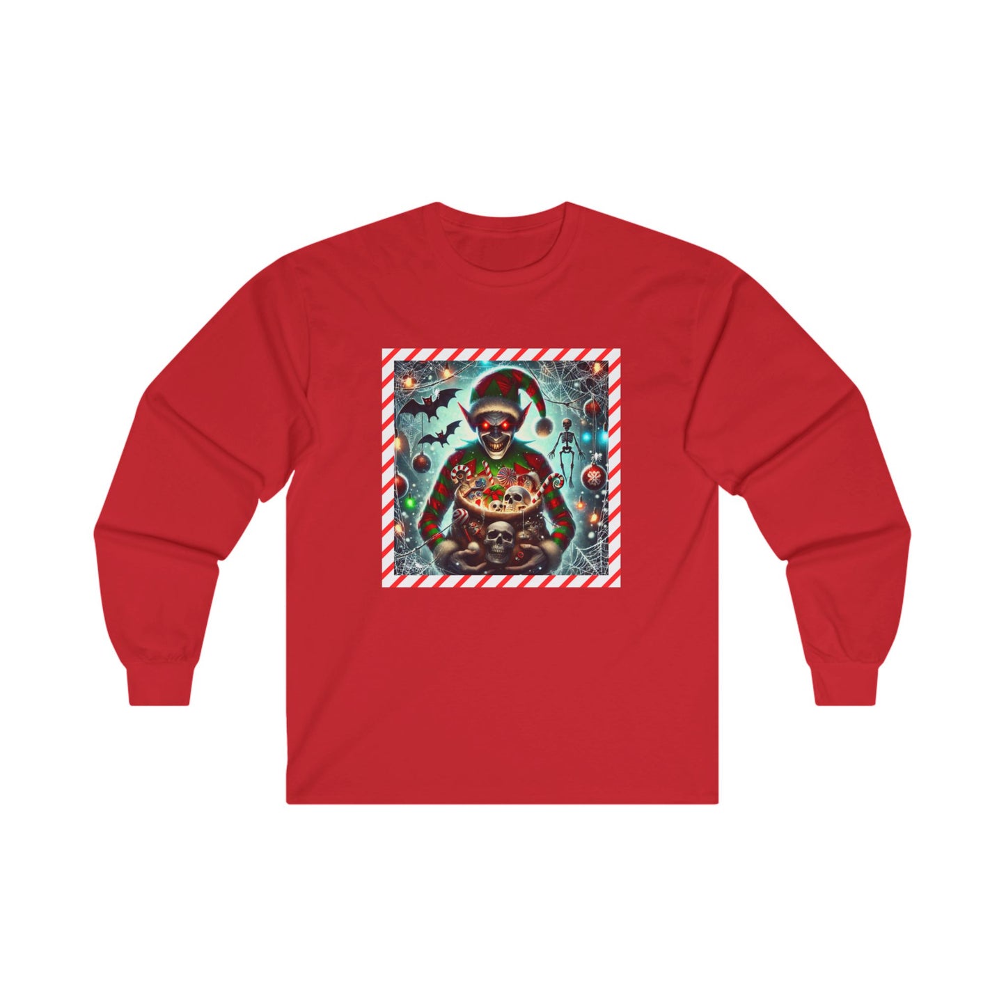 Evil Elf Halloween-Christmas Shirt Spooky Festive Holiday Mashup Tee Unisex Ultra Cotton Long Sleeve Tee xMasWeen
