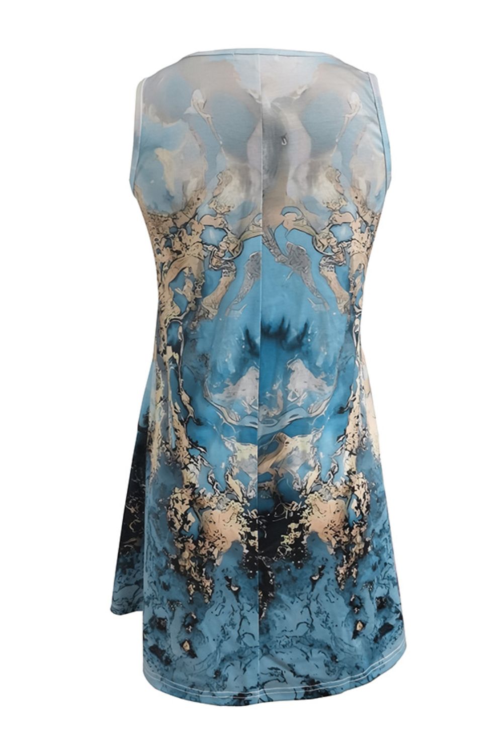 Abstract Print Round Neck Sleeveless Dress with Pockets - Witcheasy