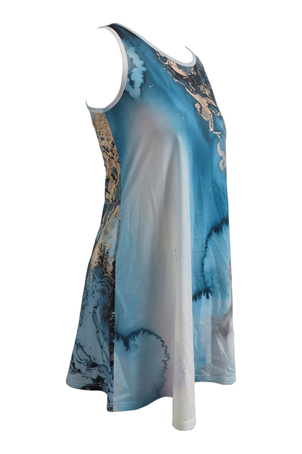 Abstract Print Round Neck Sleeveless Dress with Pockets - Witcheasy