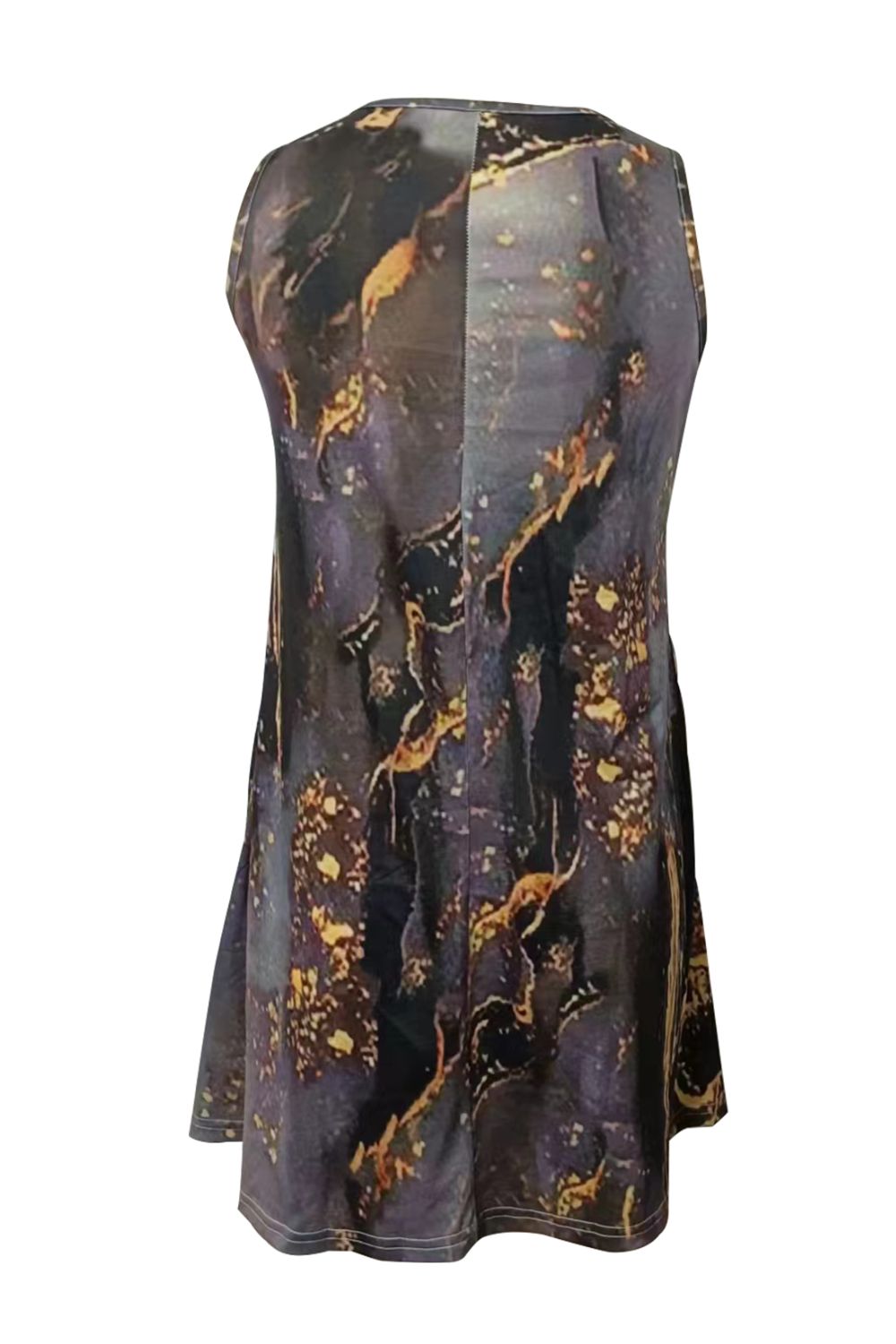 Abstract Print Round Neck Sleeveless Dress with Pockets - Witcheasy