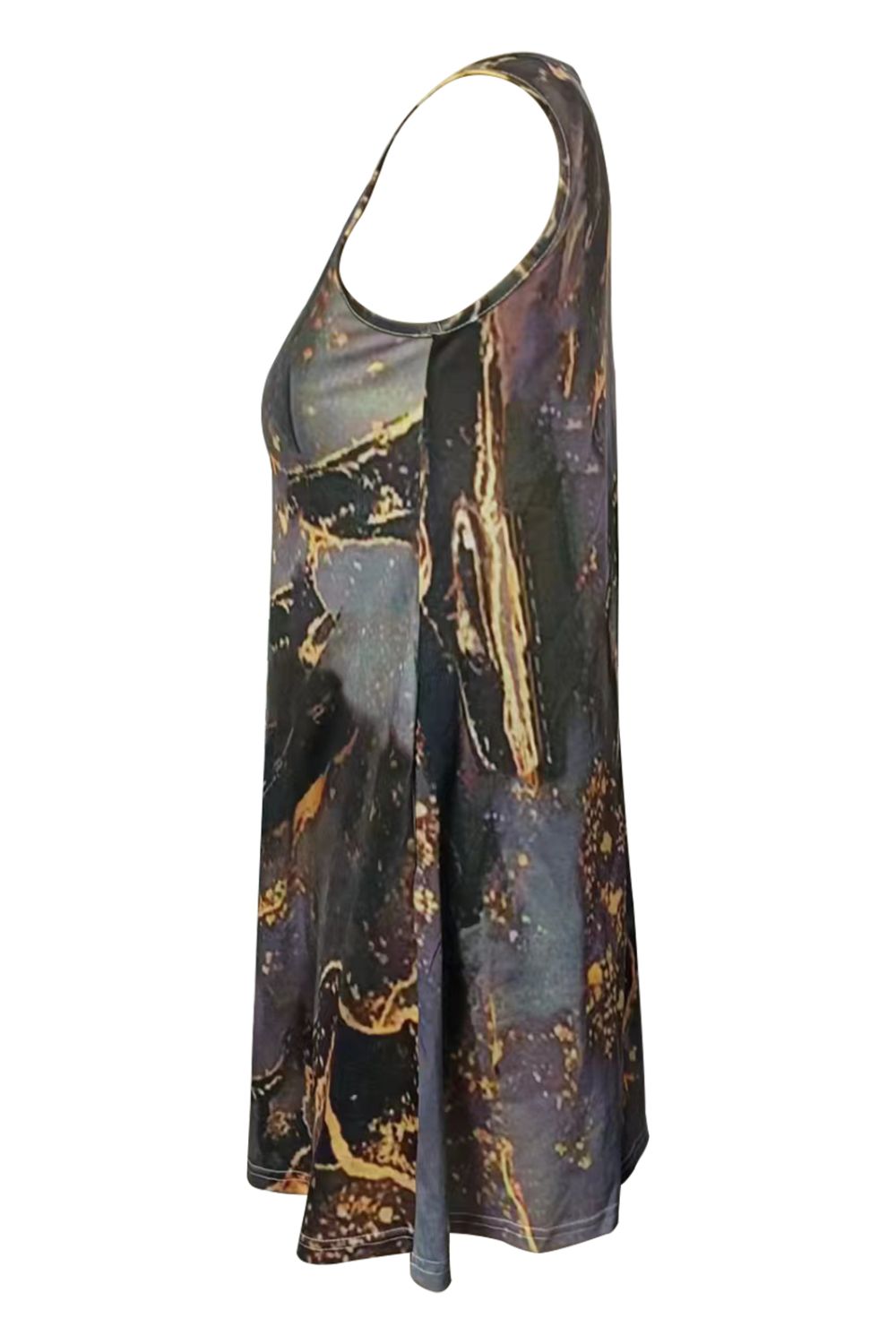 Abstract Print Round Neck Sleeveless Dress with Pockets - Witcheasy