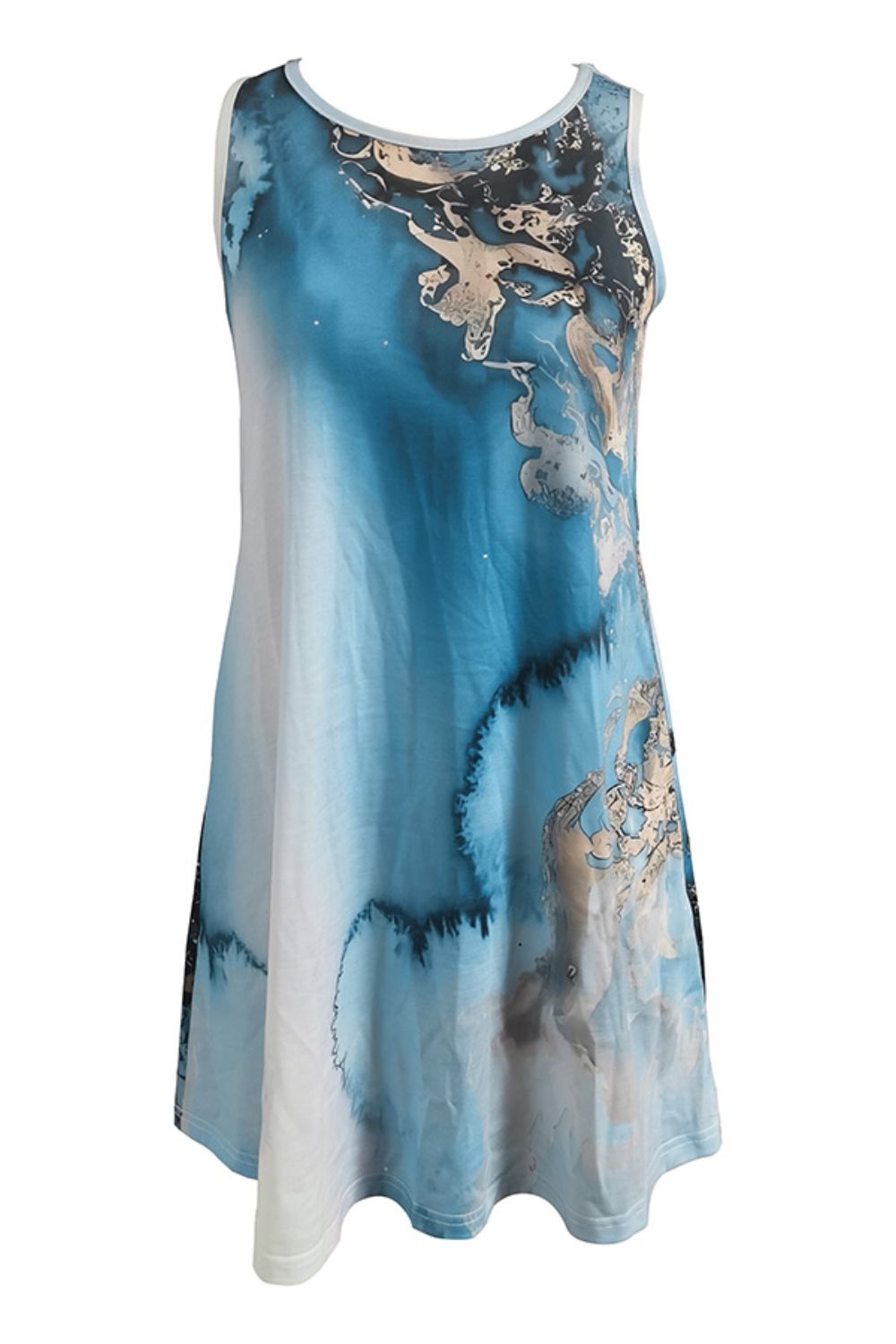 Abstract Print Round Neck Sleeveless Dress with Pockets - Witcheasy