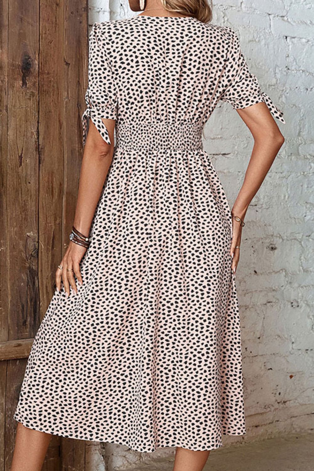 Animal Print Button Front V-Neck Tied Dress - Witcheasy