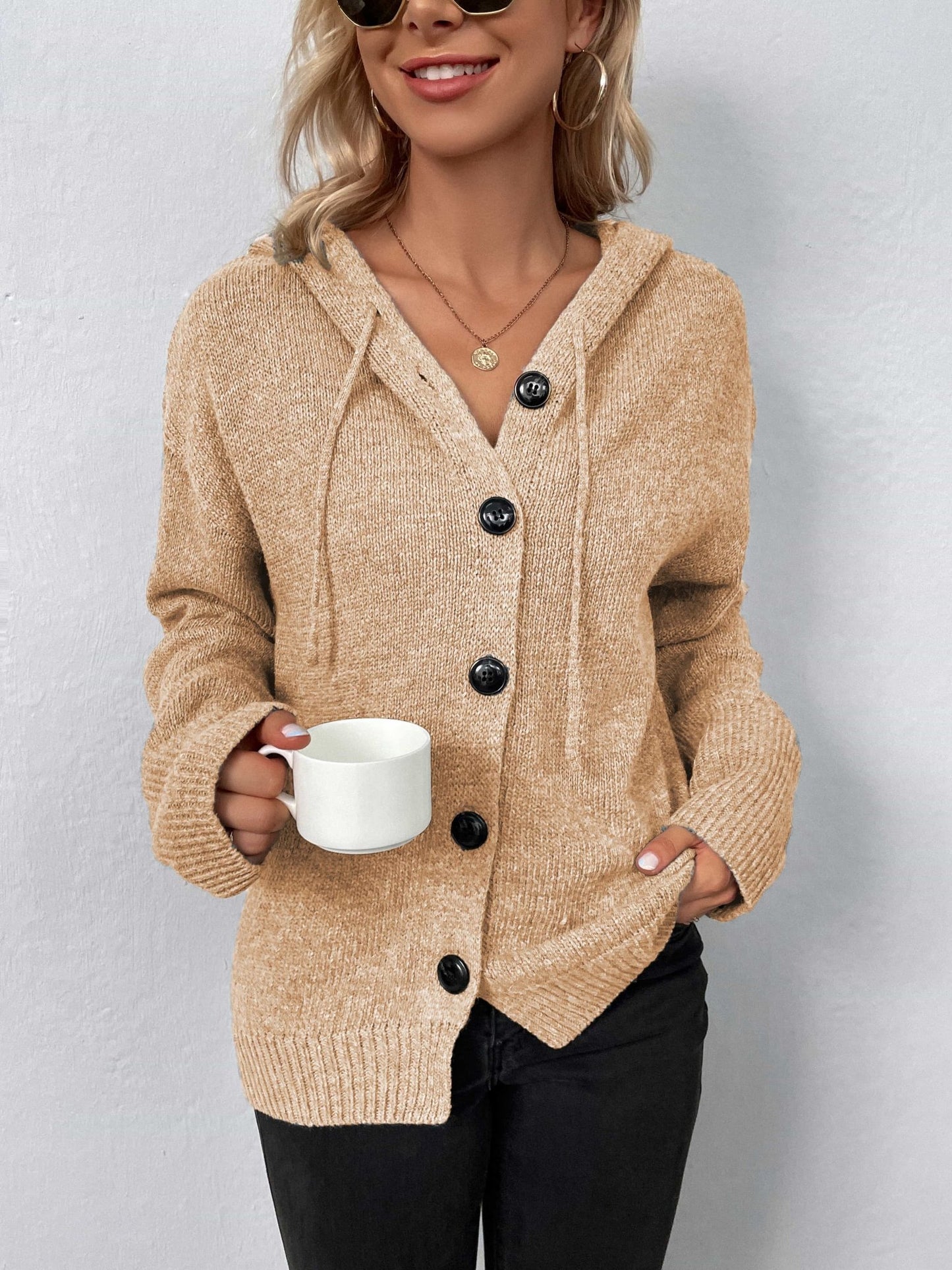 Button-Down Long Sleeve Hooded Sweater - Witcheasy