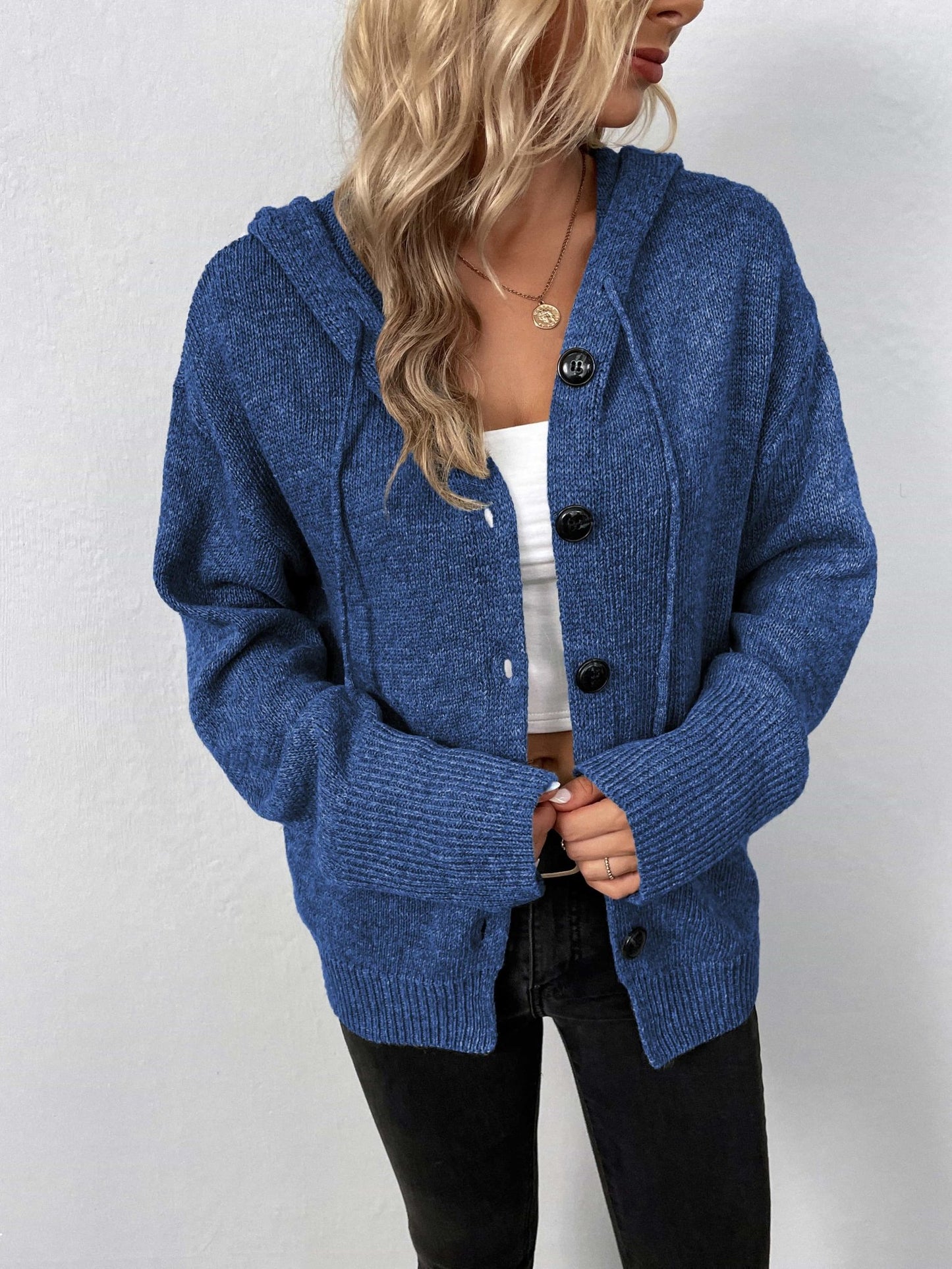 Button-Down Long Sleeve Hooded Sweater - Witcheasy