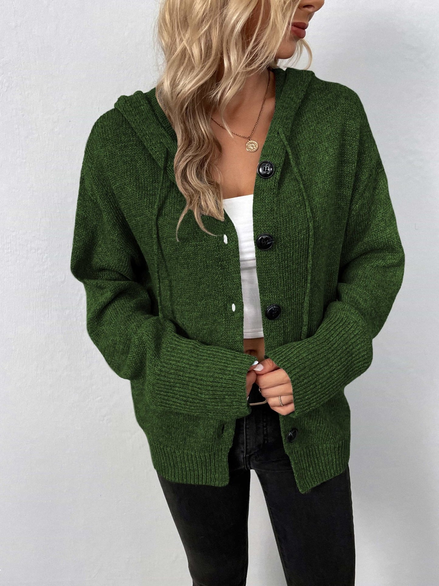 Button-Down Long Sleeve Hooded Sweater - Witcheasy