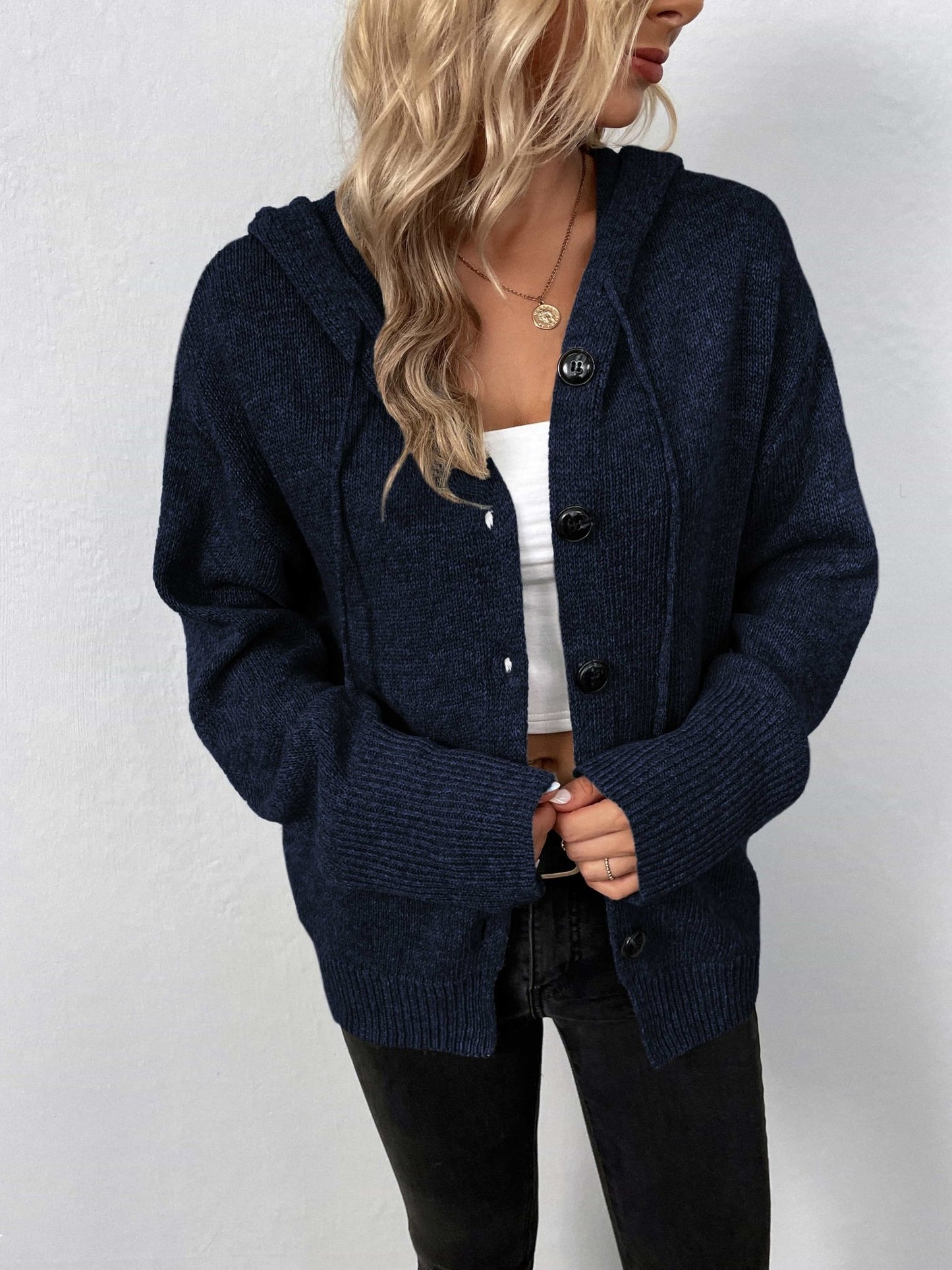 Button-Down Long Sleeve Hooded Sweater - Witcheasy