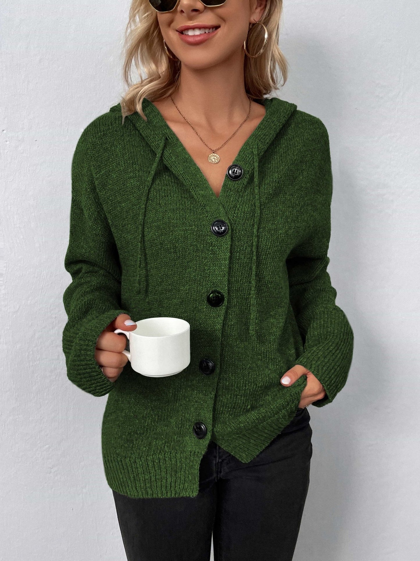 Button-Down Long Sleeve Hooded Sweater - Witcheasy