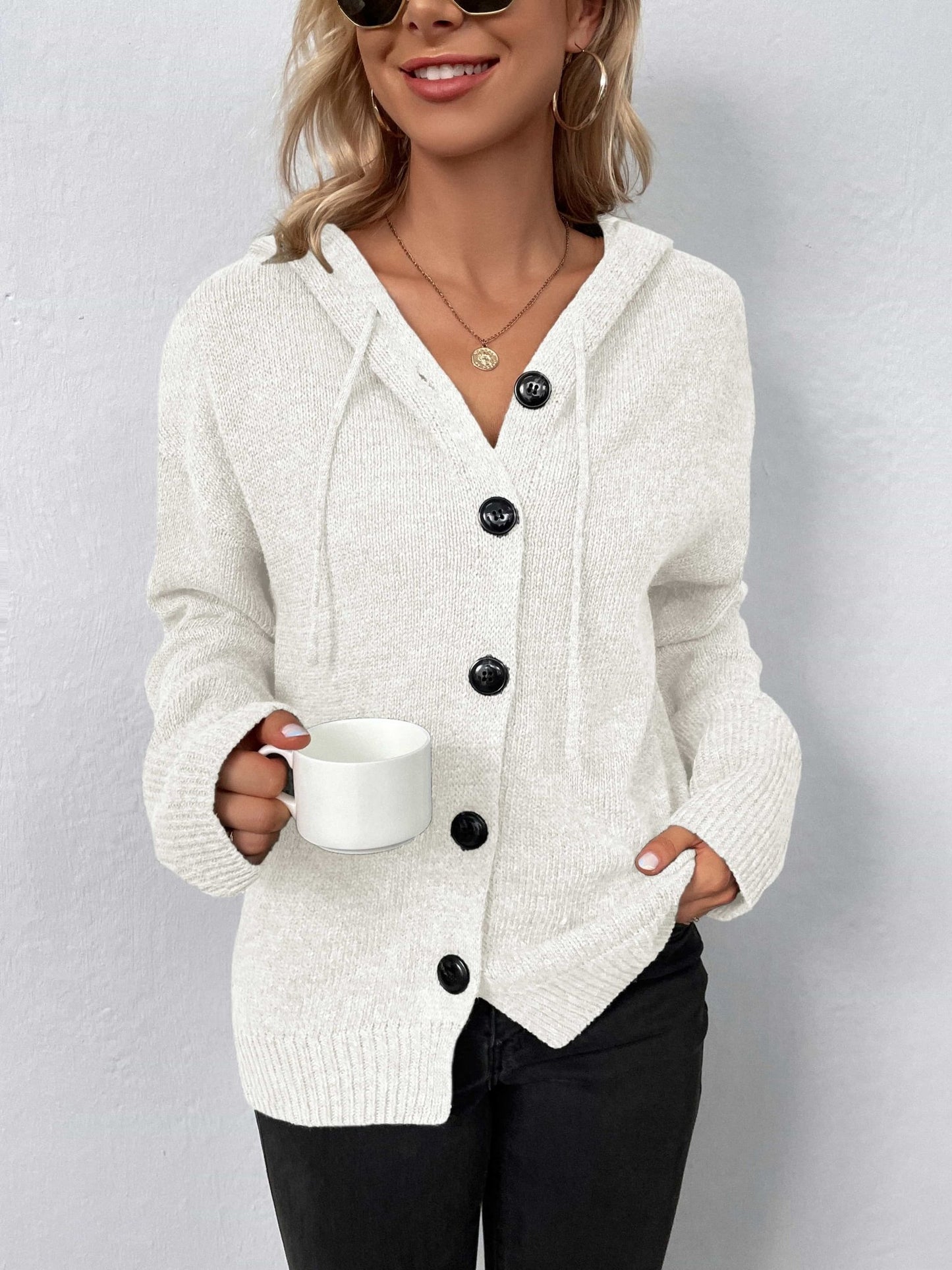 Button-Down Long Sleeve Hooded Sweater - Witcheasy