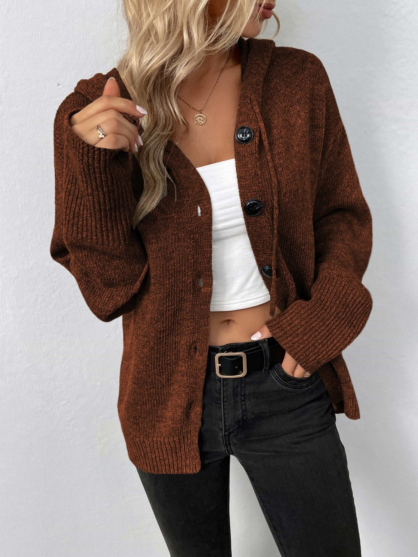 Button-Down Long Sleeve Hooded Sweater - Witcheasy