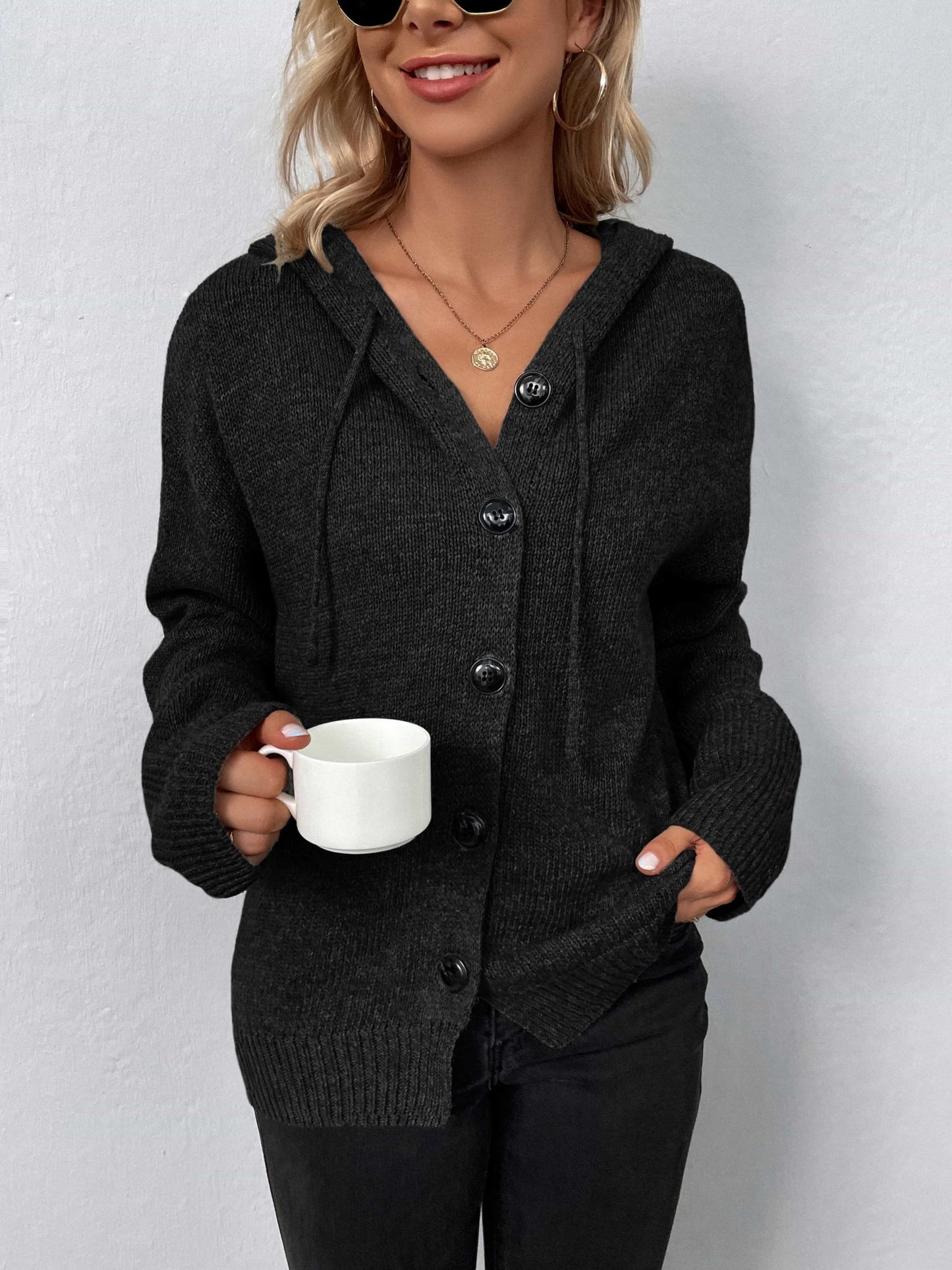 Button-Down Long Sleeve Hooded Sweater - Witcheasy