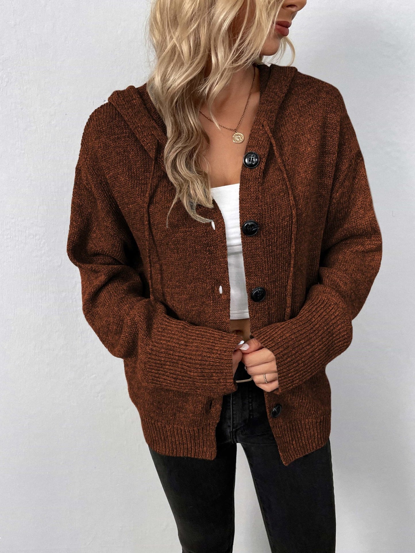 Button-Down Long Sleeve Hooded Sweater - Witcheasy
