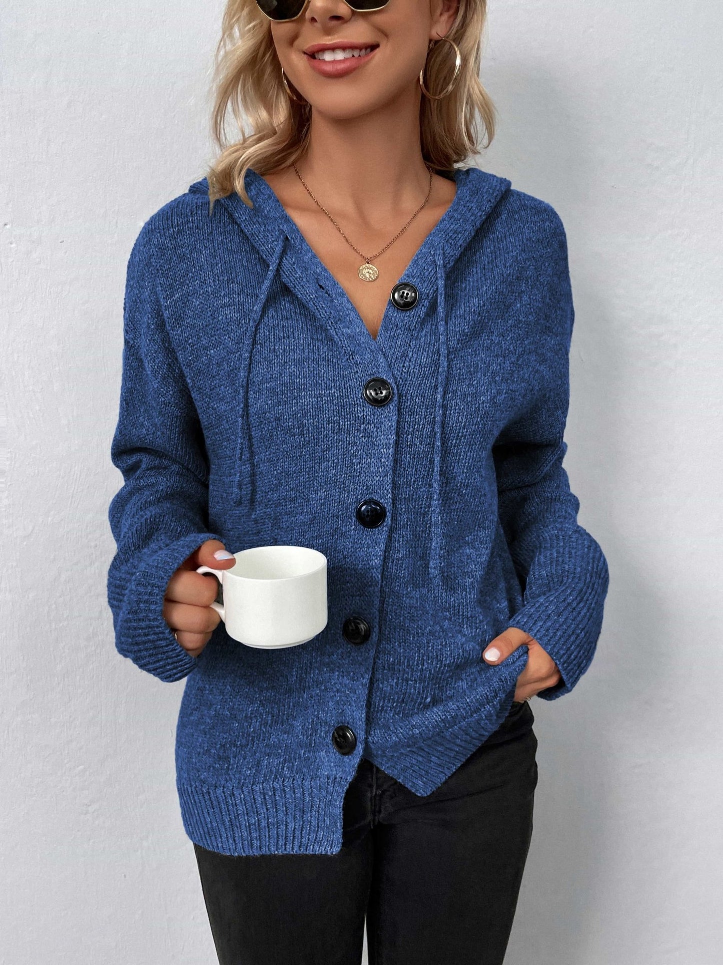 Button-Down Long Sleeve Hooded Sweater - Witcheasy