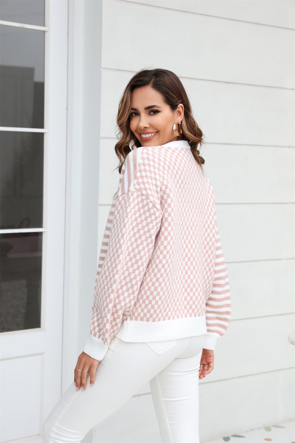 Button-Down Stripe & Plaid Contrast Pattern Cardigan - Witcheasy